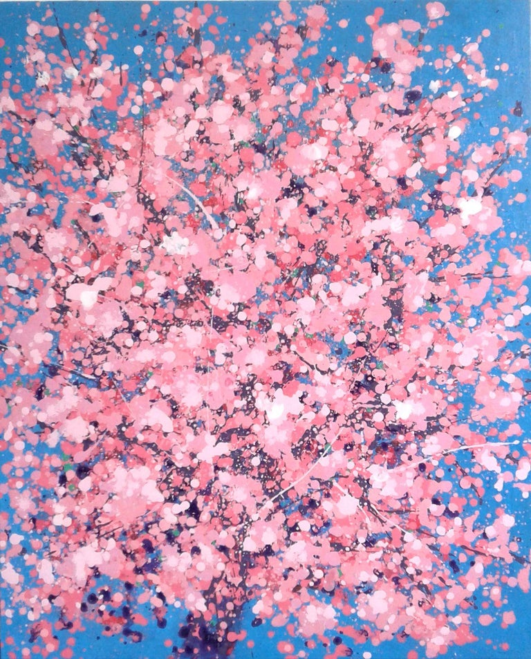 Hoang Phuong - Peinture, acrylique sur toile, fleurs de cerisier En vente  sur 1stDibs