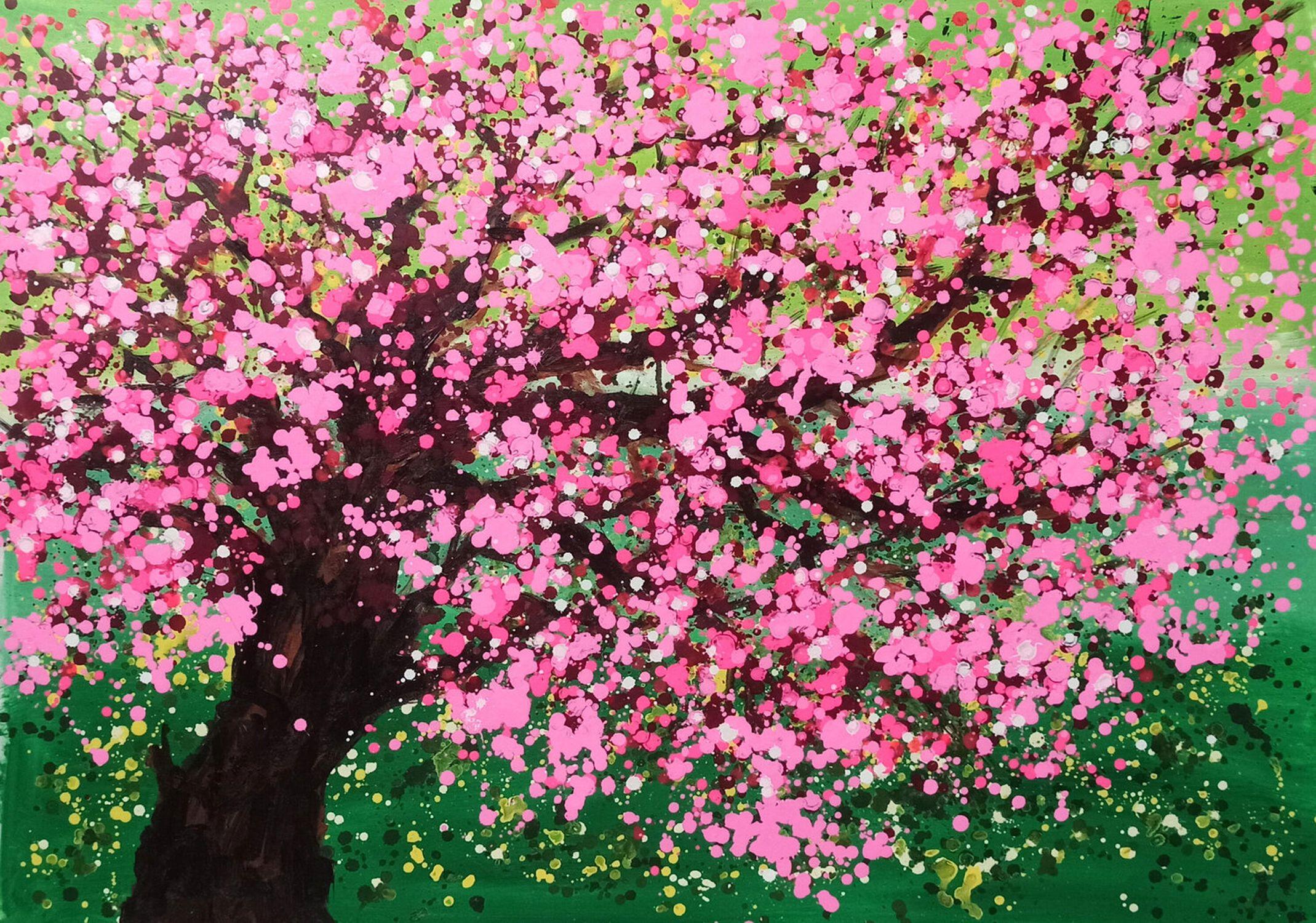 CHERRY BLOSSOM, Gemälde, Acryl auf Leinwand – Painting von Hoang Phuong