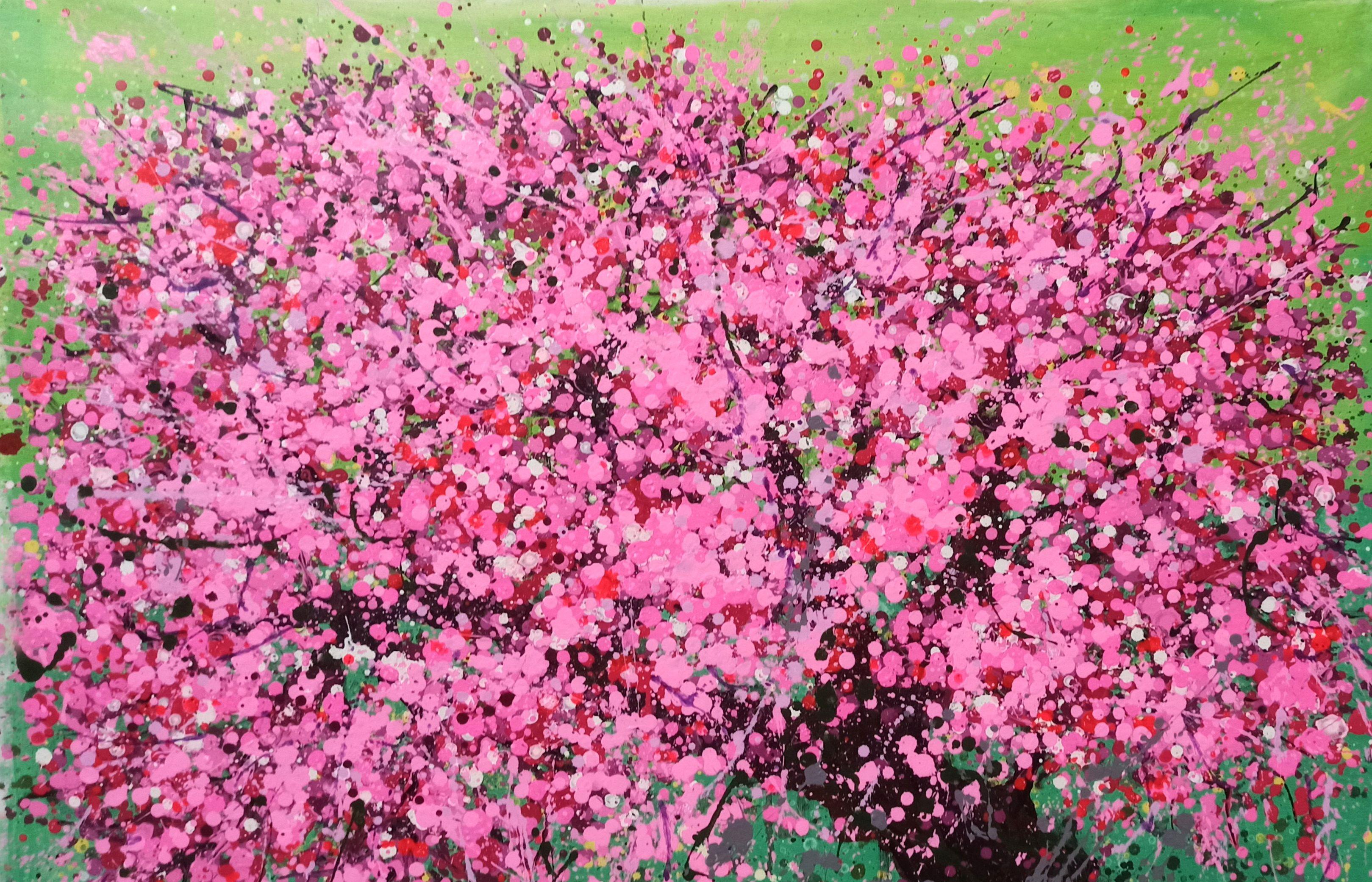 Fiori di ciliegio in fiore, Pittura, Acrilico su tela - Painting Impressionismo di Hoang Phuong