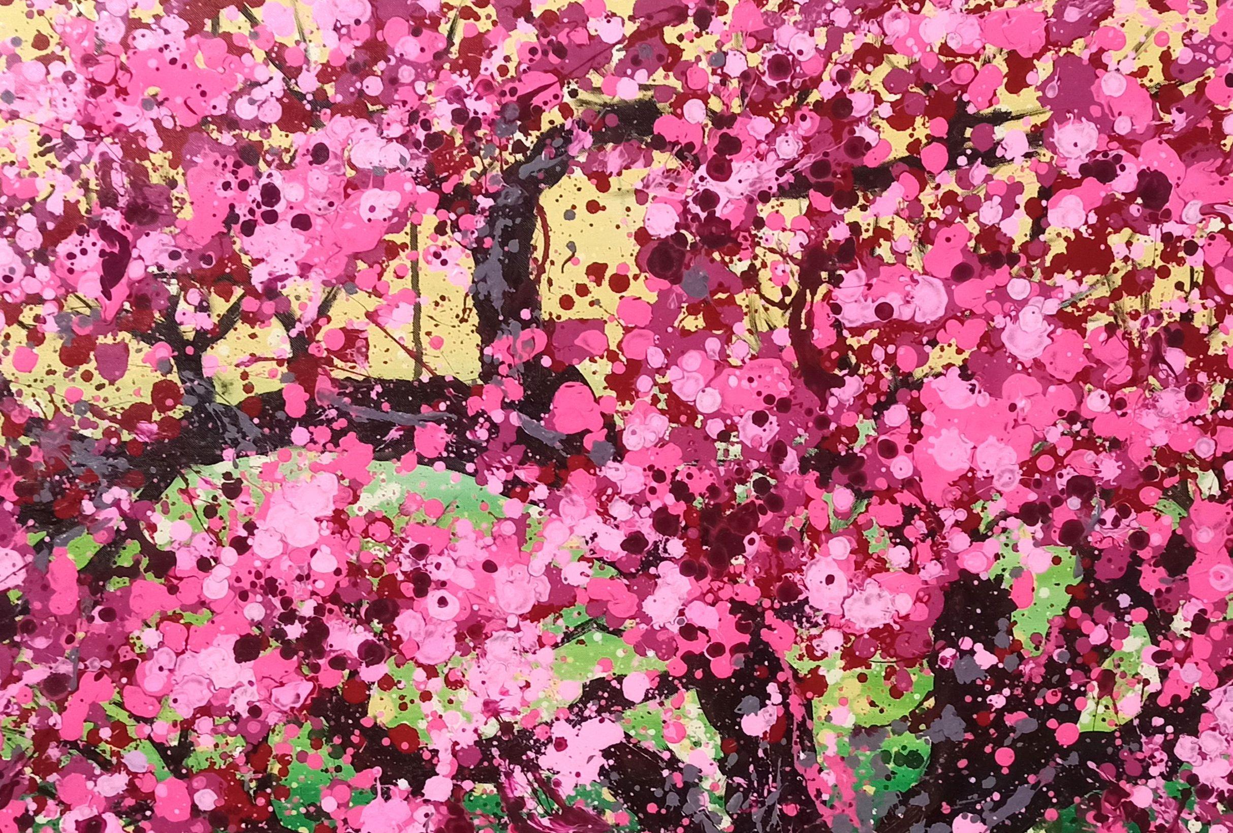 Fiori di ciliegio in fiore, Pittura, Acrilico su tela in vendita 2
