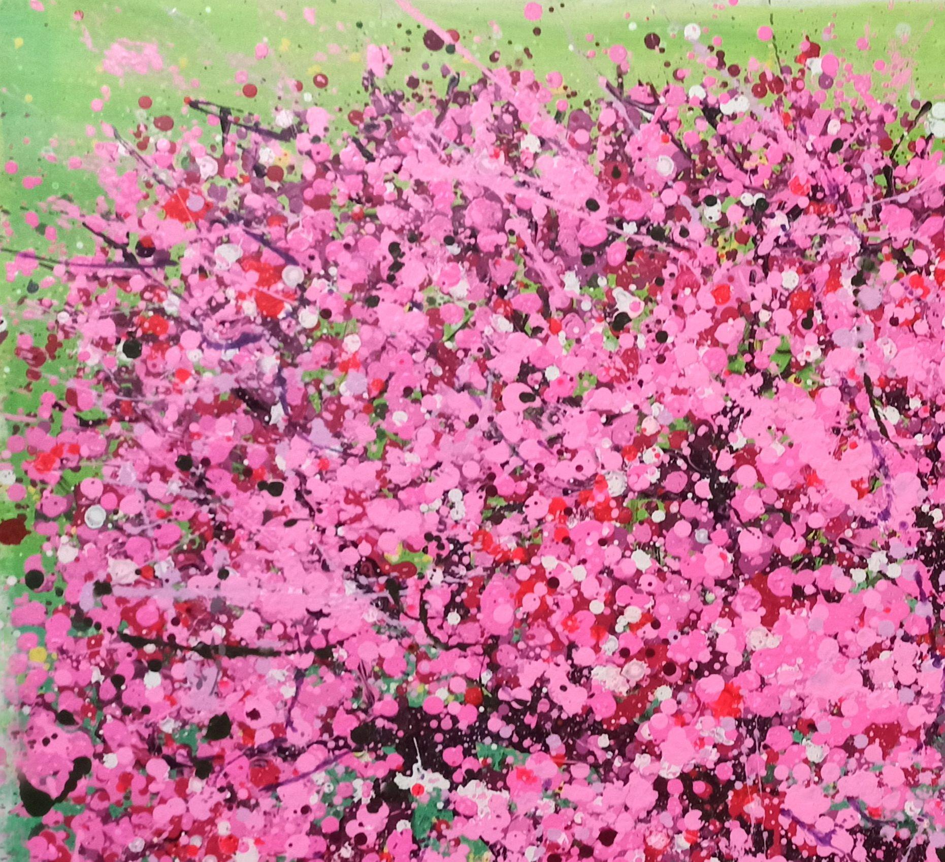 Fiori di ciliegio in fiore, Pittura, Acrilico su tela in vendita 2