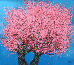 Pfirsichblütenblüten im Frühling, Gemälde, Acryl auf Leinwand