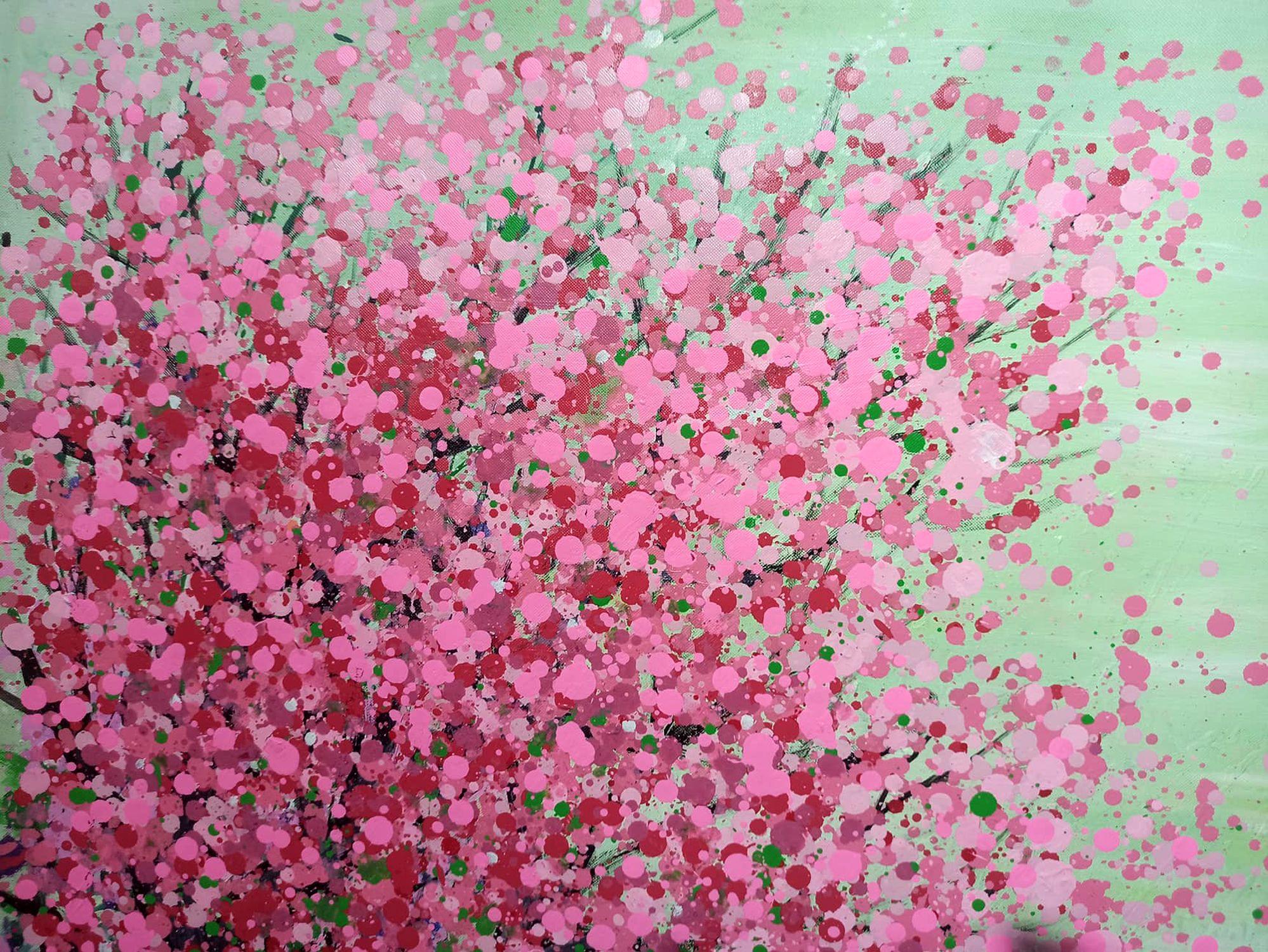Peach blossoms bloom in spring, peaceful scenery, Painting, Acrylic on Canvas For Sale 2