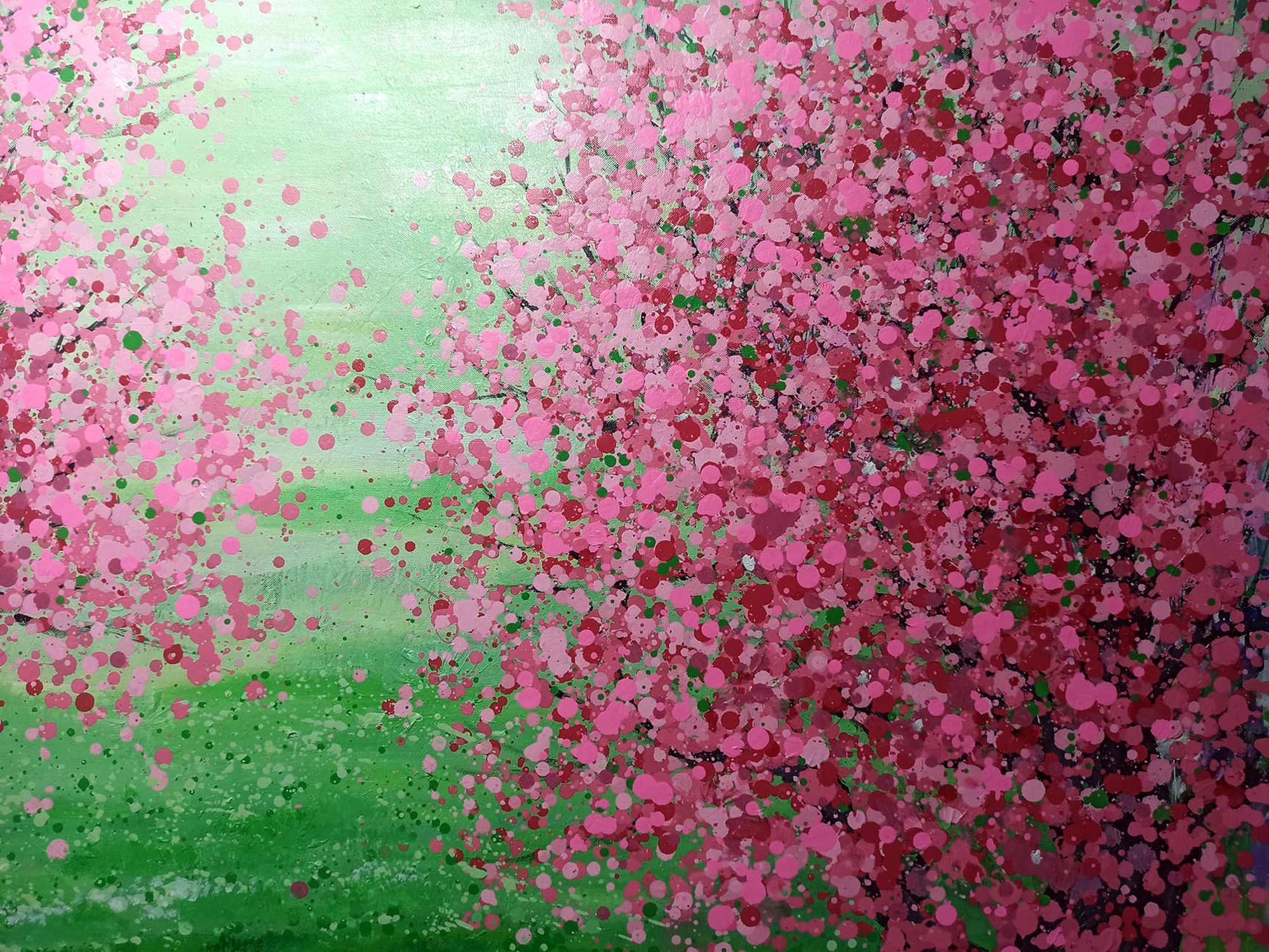 Peach blossoms bloom in spring, peaceful scenery, Painting, Acrylic on Canvas For Sale 3