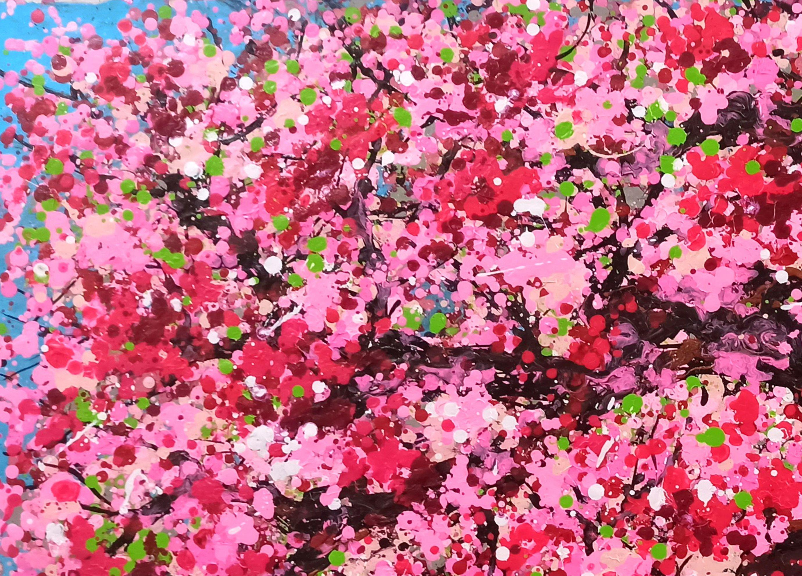 SAKURA - Fleur de cerisier, Peinture, Acrylique sur toile - Impressionnisme Painting par Hoang Phuong