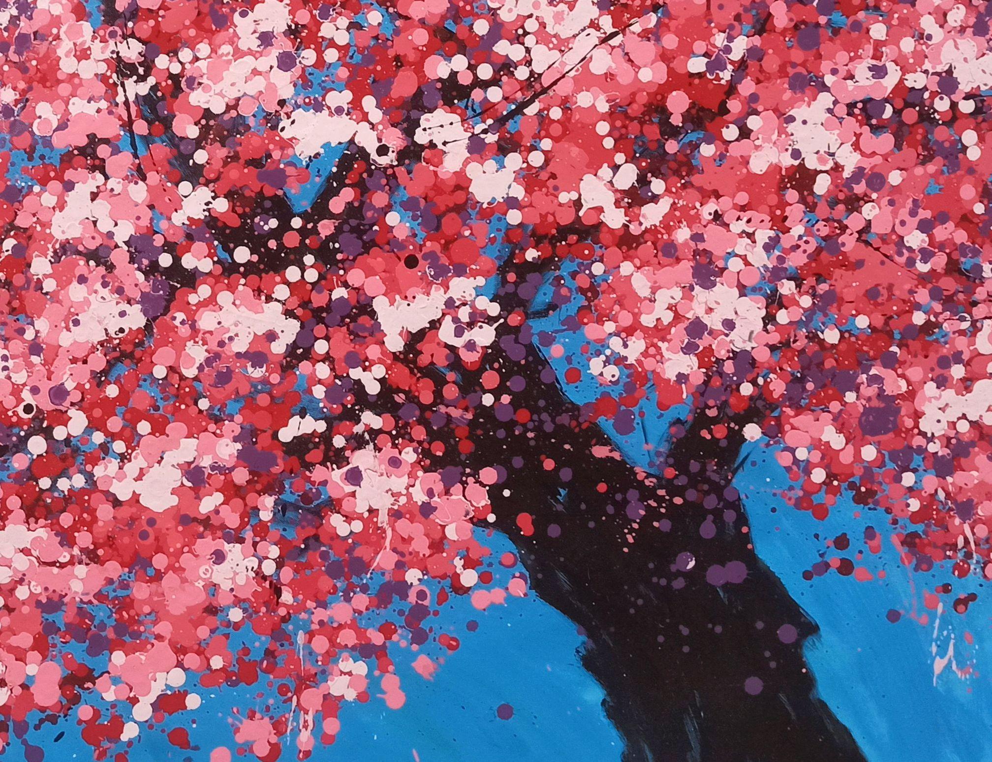 SAKURA - Cherry blossom, Painting, Acrylic on Canvas im Angebot 1