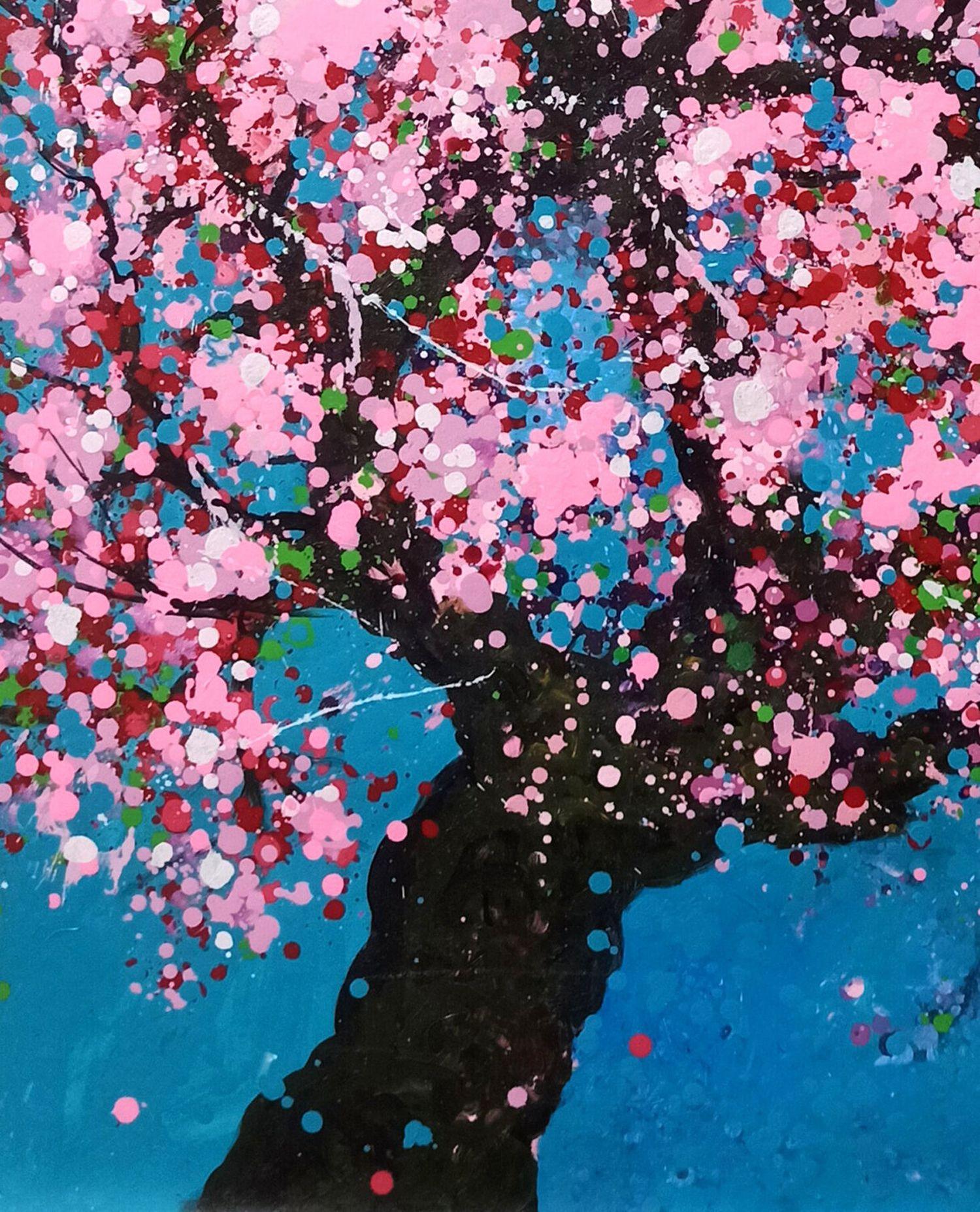 SAKURA - Fleur de cerisier, Peinture, Acrylique sur toile - Impressionnisme Painting par Hoang Phuong