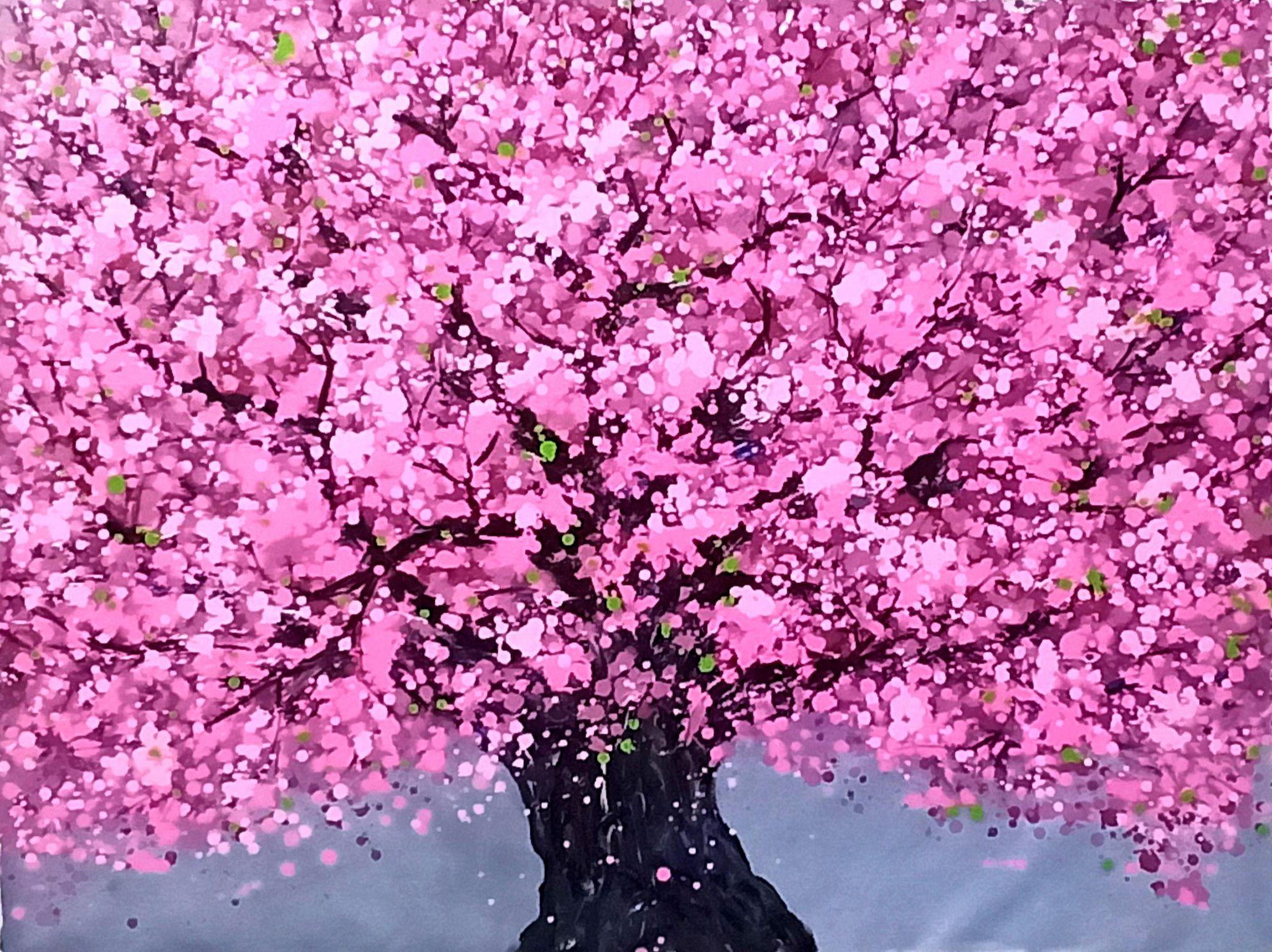 SAKURA - Ciliegio in fiore, Pittura, Acrilico su tela - Painting di Hoang Phuong