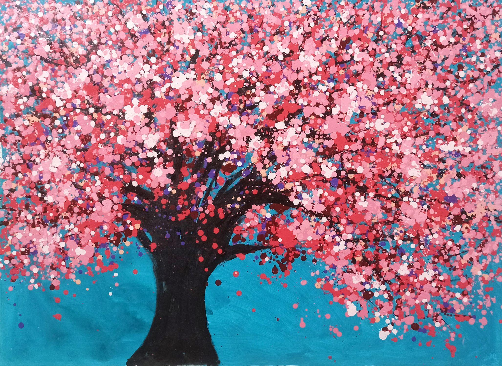SAKURA - Kirschblüte, Gemälde, Acryl auf Leinwand – Painting von Hoang Phuong