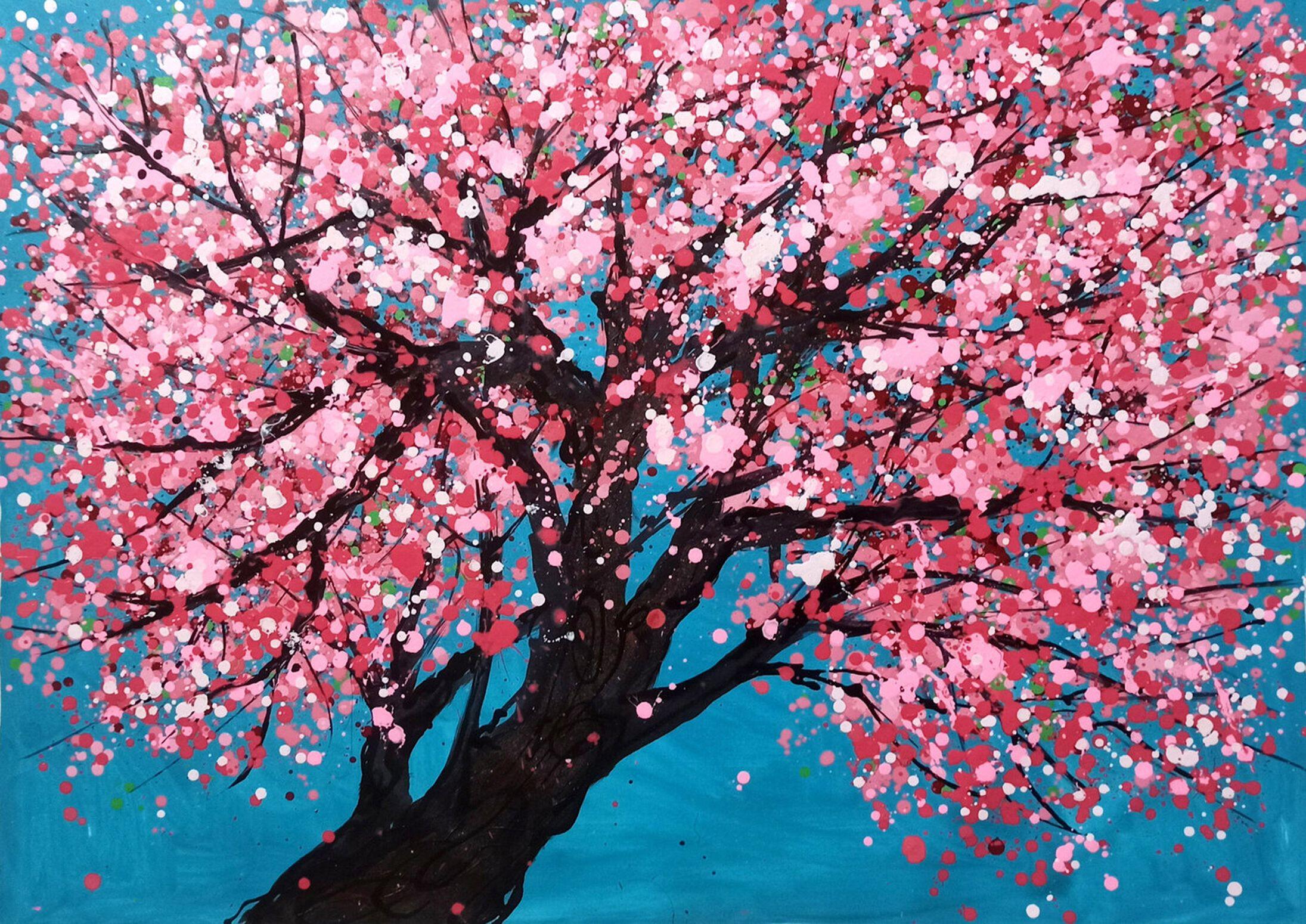 SAKURA - Kirschblüte, Gemälde, Acryl auf Leinwand – Painting von Hoang Phuong