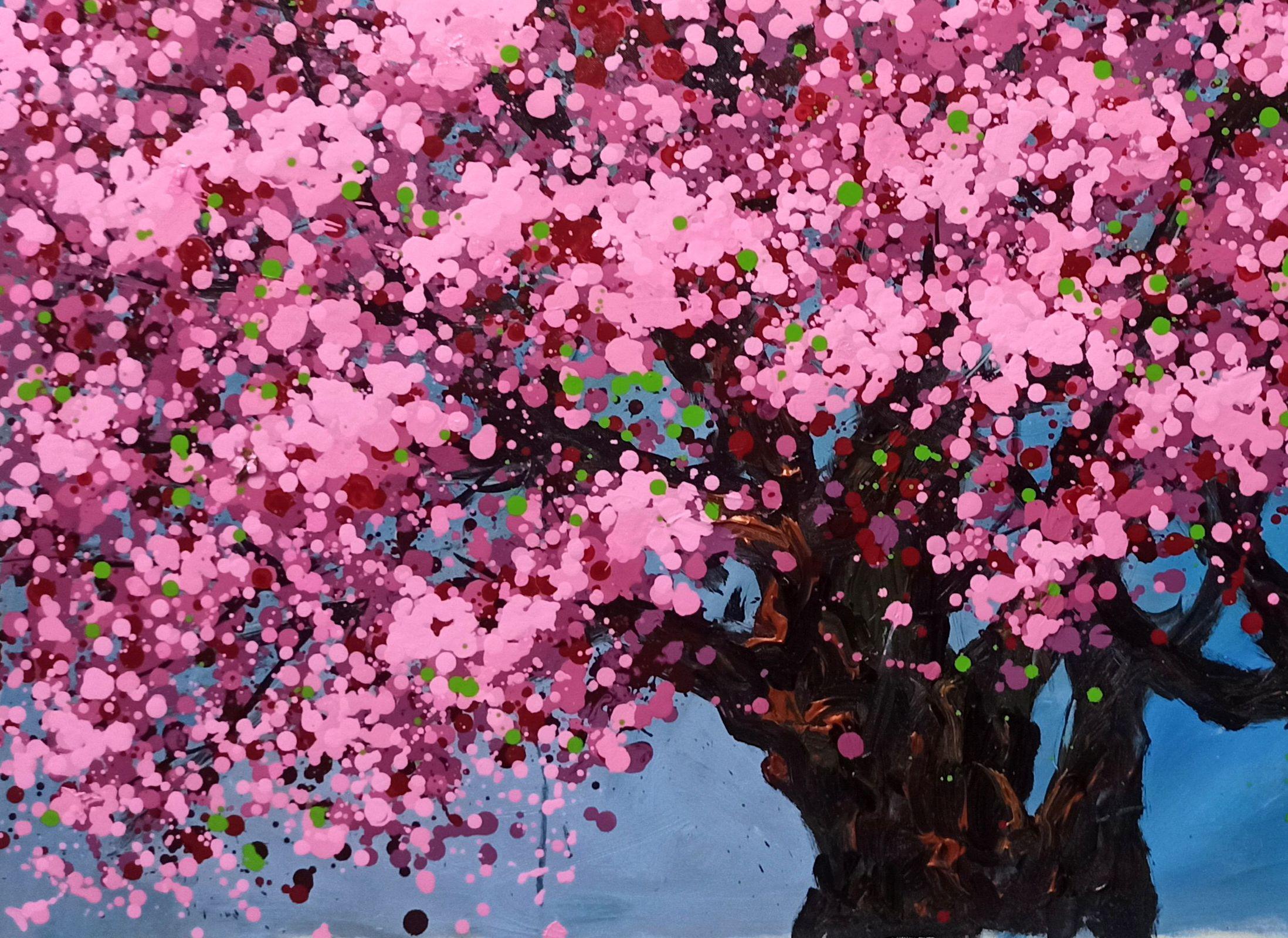 SAKURA - Fiori di ciliegio in fiore, Pittura, Acrilico su Tela in vendita 1