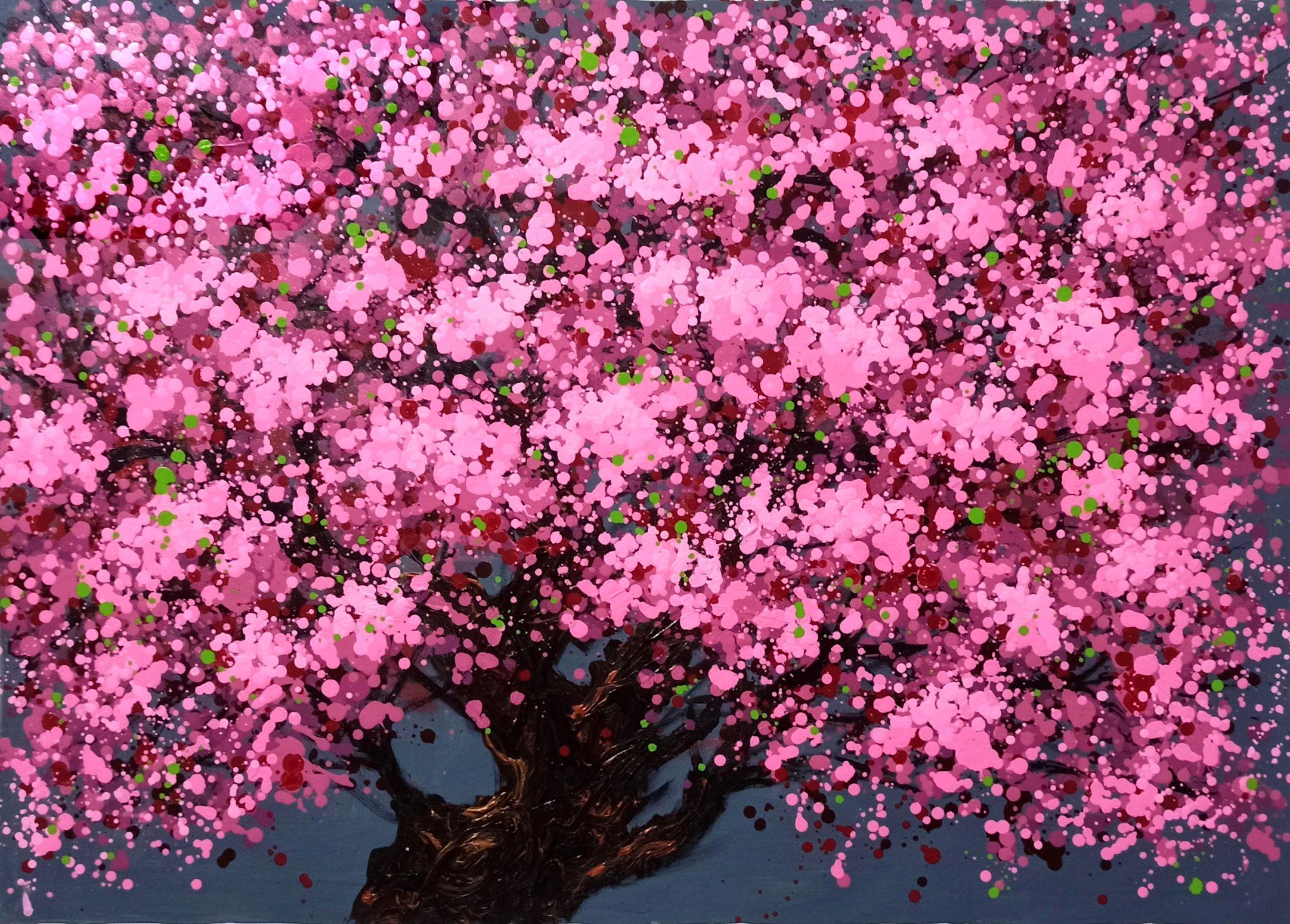 SAKURA - Fiori di ciliegio in fiore, Pittura, Acrilico su Tela - Painting di Hoang Phuong