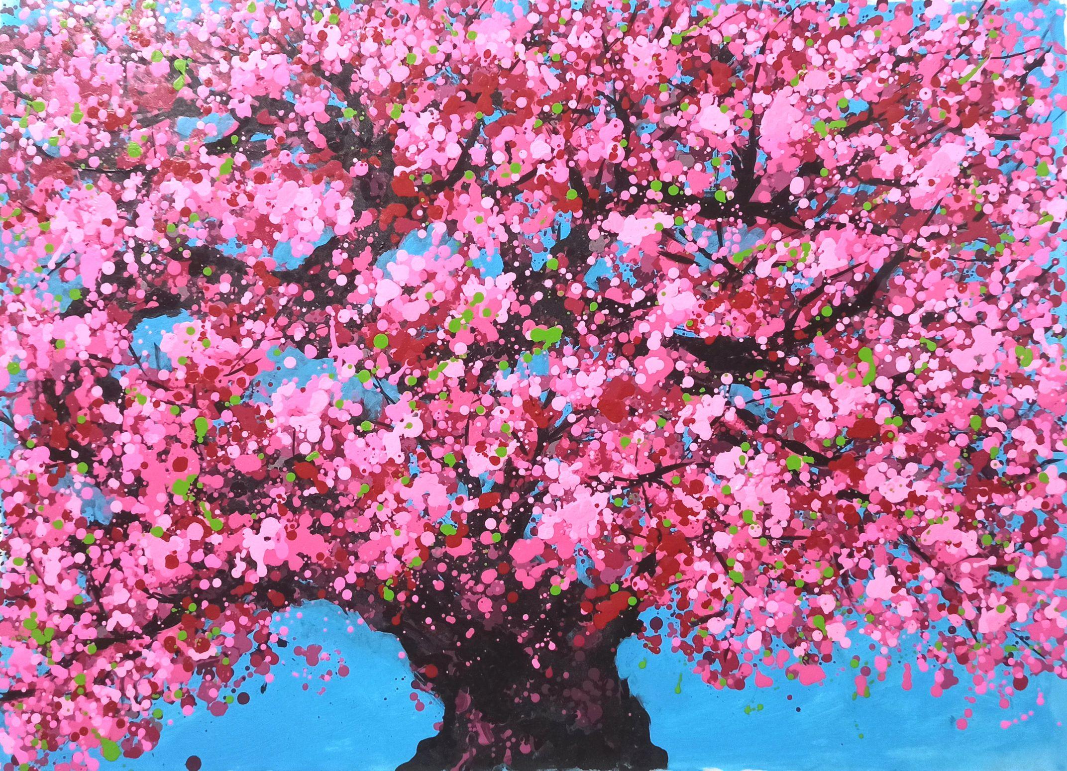 SAKURA - Fleur de cerisier, Peinture, Acrylique sur toile - Painting de Hoang Phuong