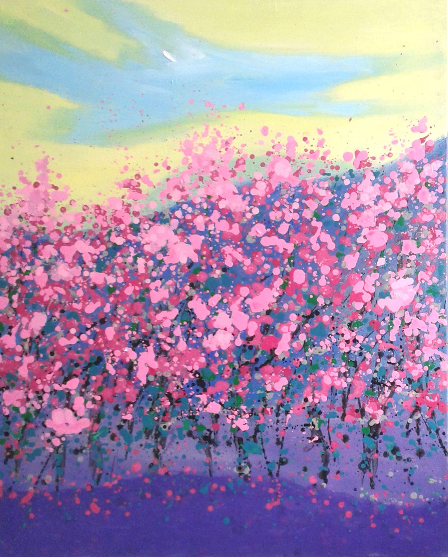 primavera en el  en la montaña, Pintura, Acrílico sobre lienzo - Painting de Hoang Phuong