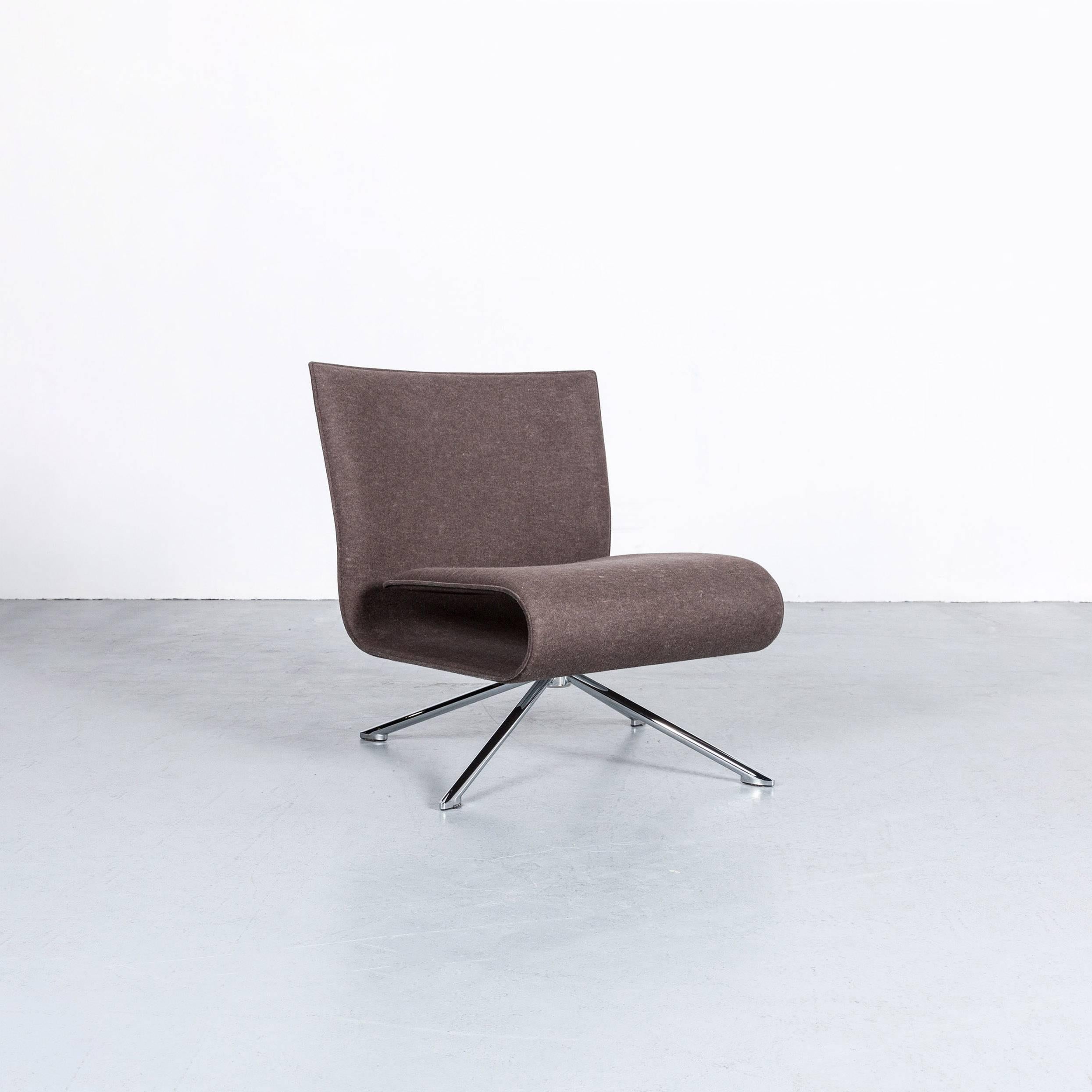 Dutch Hob Easychair by Vertijet for COR Designer Chair Brown Felt Fabric Wood Chrome For Sale
