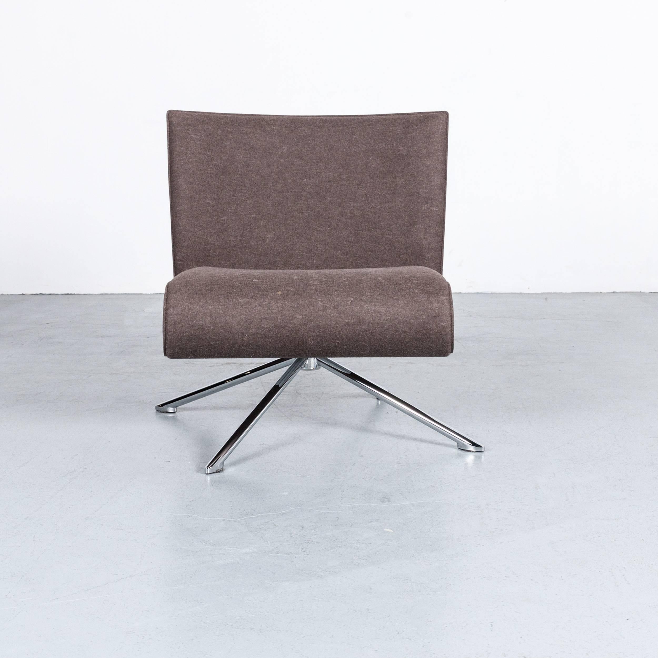 Contemporary Hob Easychair by Vertijet for COR Designer Chair Brown Felt Fabric Wood Chrome For Sale