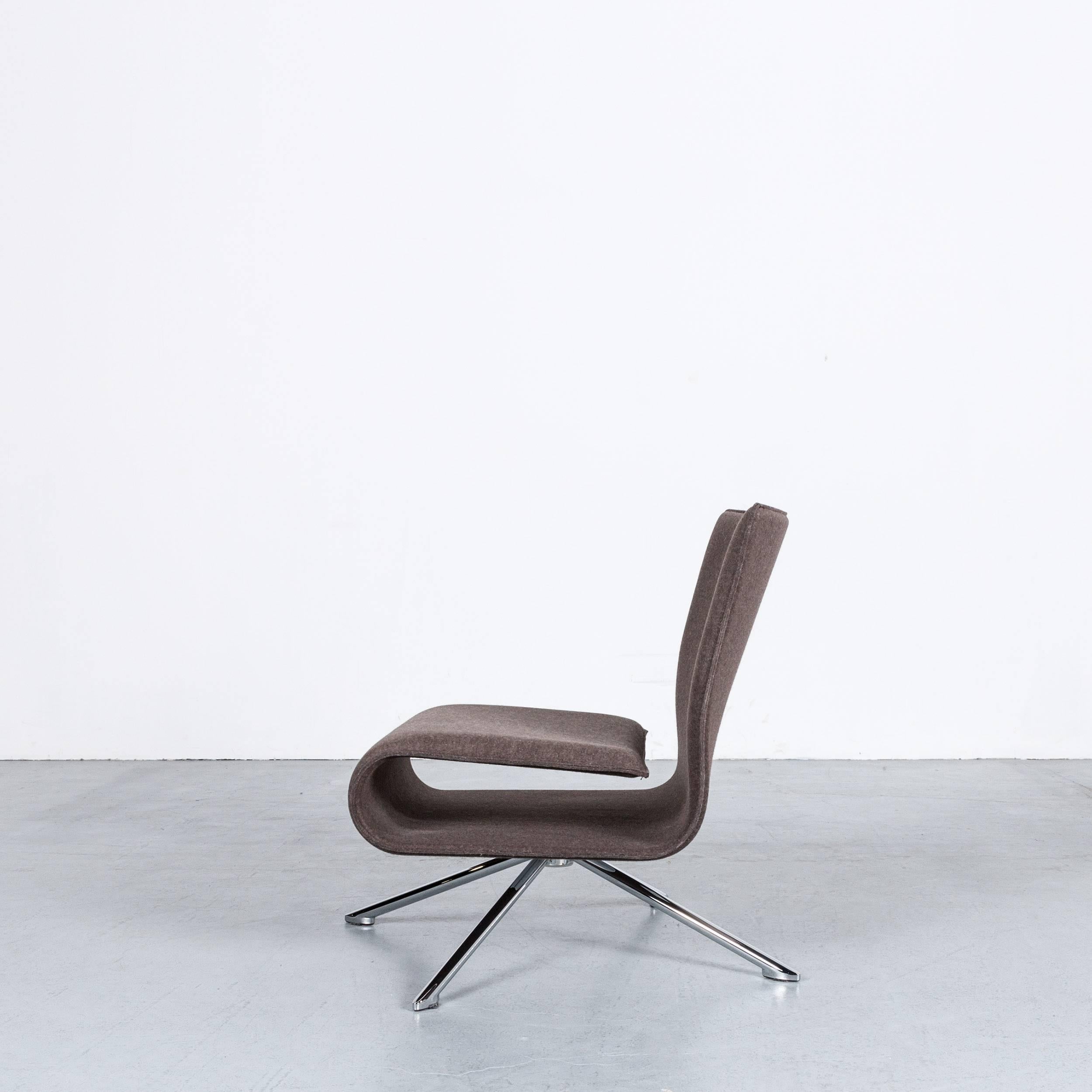 Hob Easychair by Vertijet for COR Designer Chair Brown Felt Fabric Wood Chrome For Sale 4
