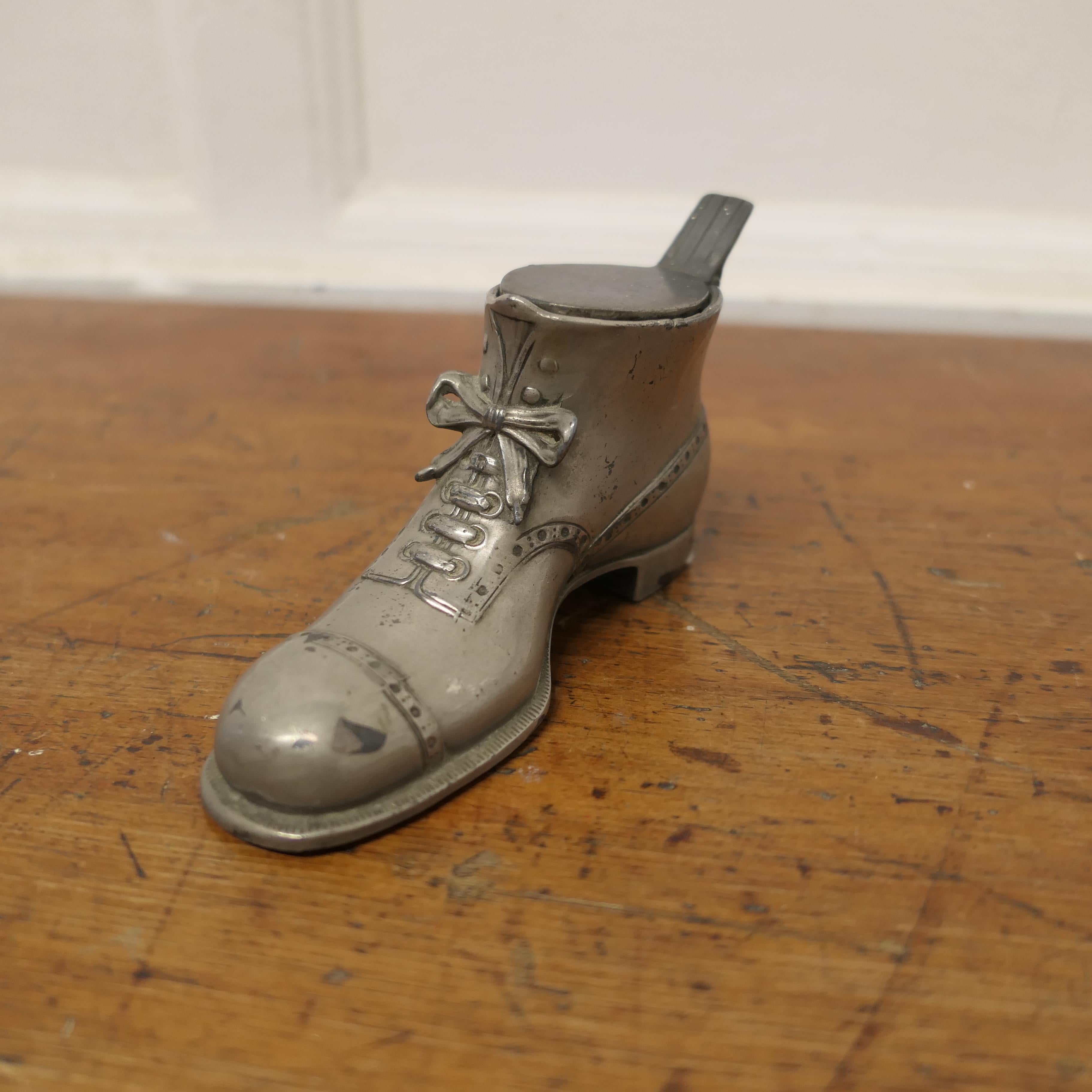 Arts and Crafts Hob Nail Boot Shaped Inkwell Stand   This is a quirky desk top inkwell  For Sale