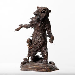 Her Bear by Hobbes Vincent. Bronze sculpture of a bear protecting a little girl