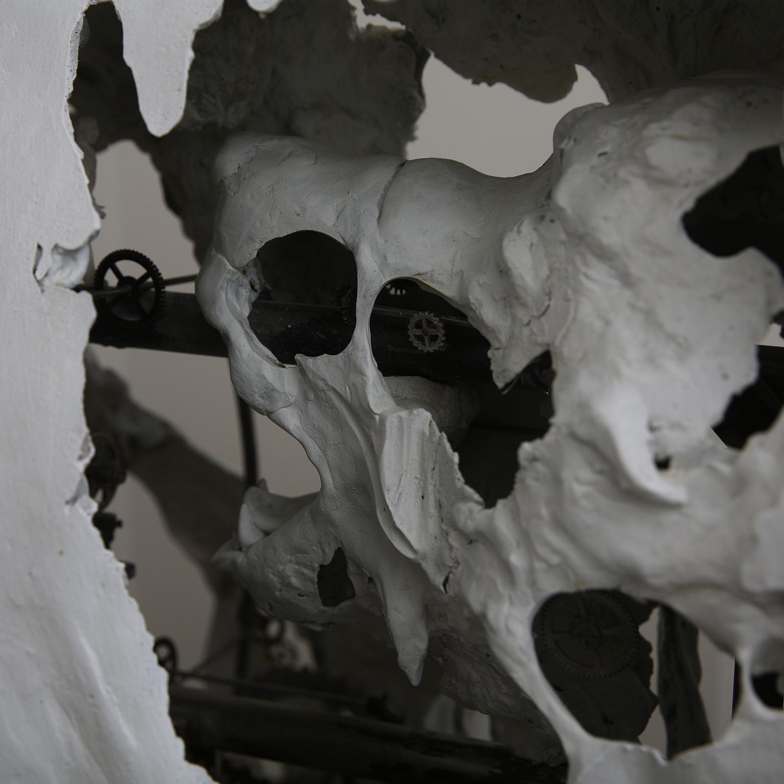 The Bull by Hobbes Vincent. White plaster and steel sculpture. Bull Bear Market 9