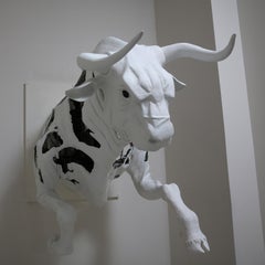The Bull by Hobbes Vincent. White plaster and steel sculpture. Bull Bear Market