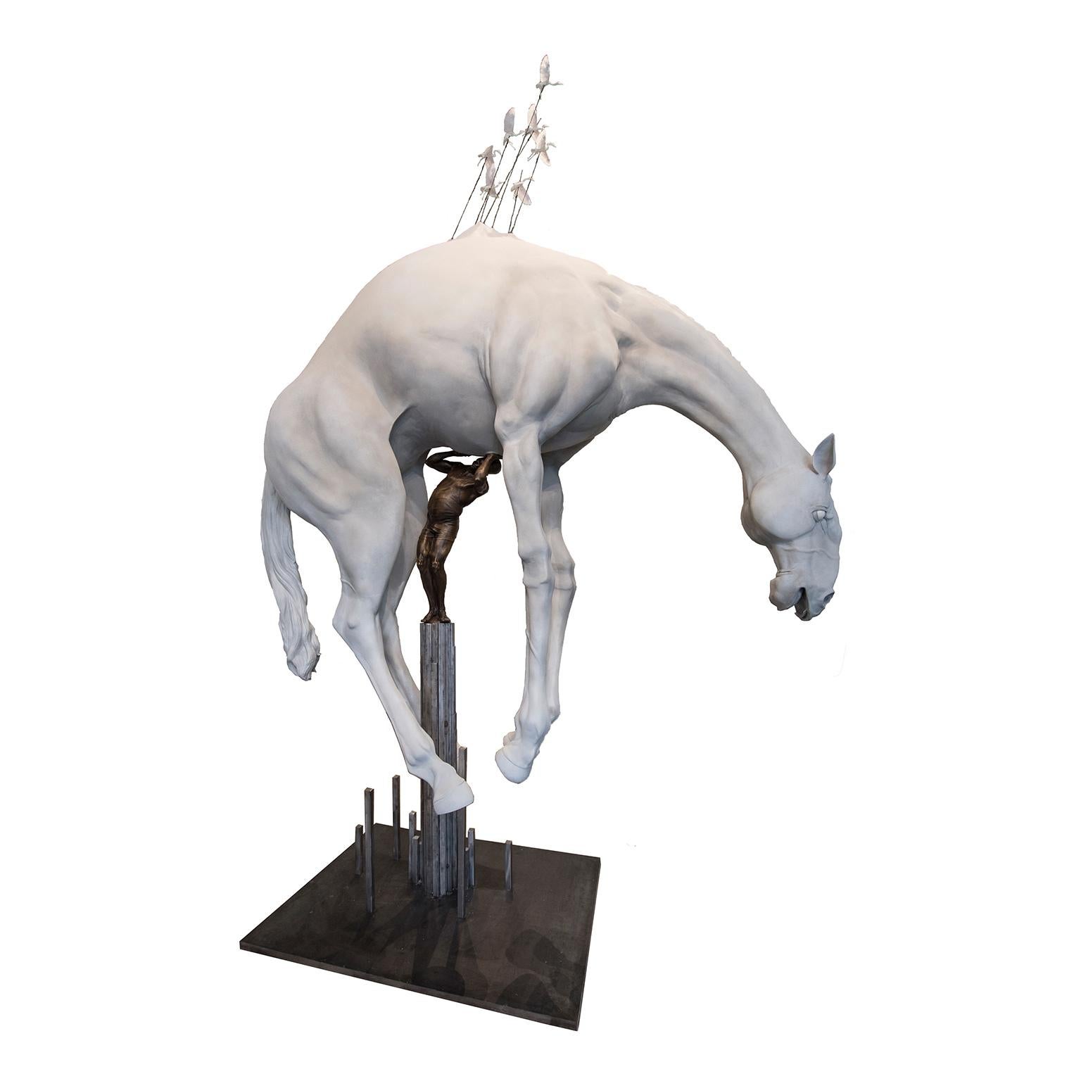 The Horse by Hobbes Vincent. Surrealism epoxy plaster resin and bronze sculpture For Sale 1