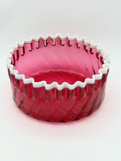 Hobbs Brockunier Years Crest Bowl, cranberry and white glass.