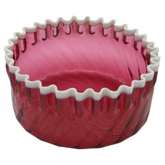 Antique Hobbs Brockunier Years Crest Bowl, cranberry and white glass.