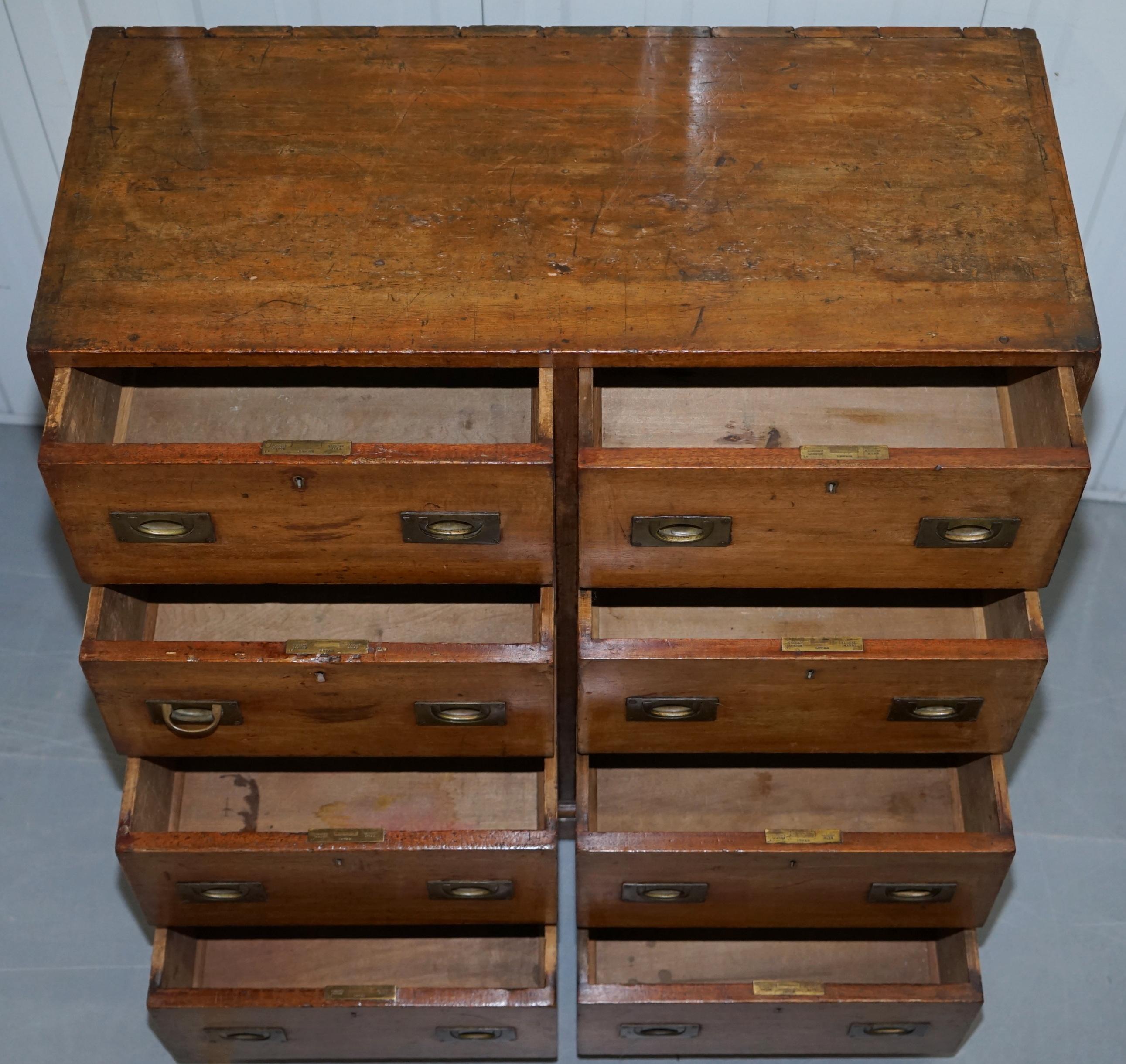 Hobbs & Co 19th Century Military Campaign Hardwood Sideboard Chest of Drawers 10