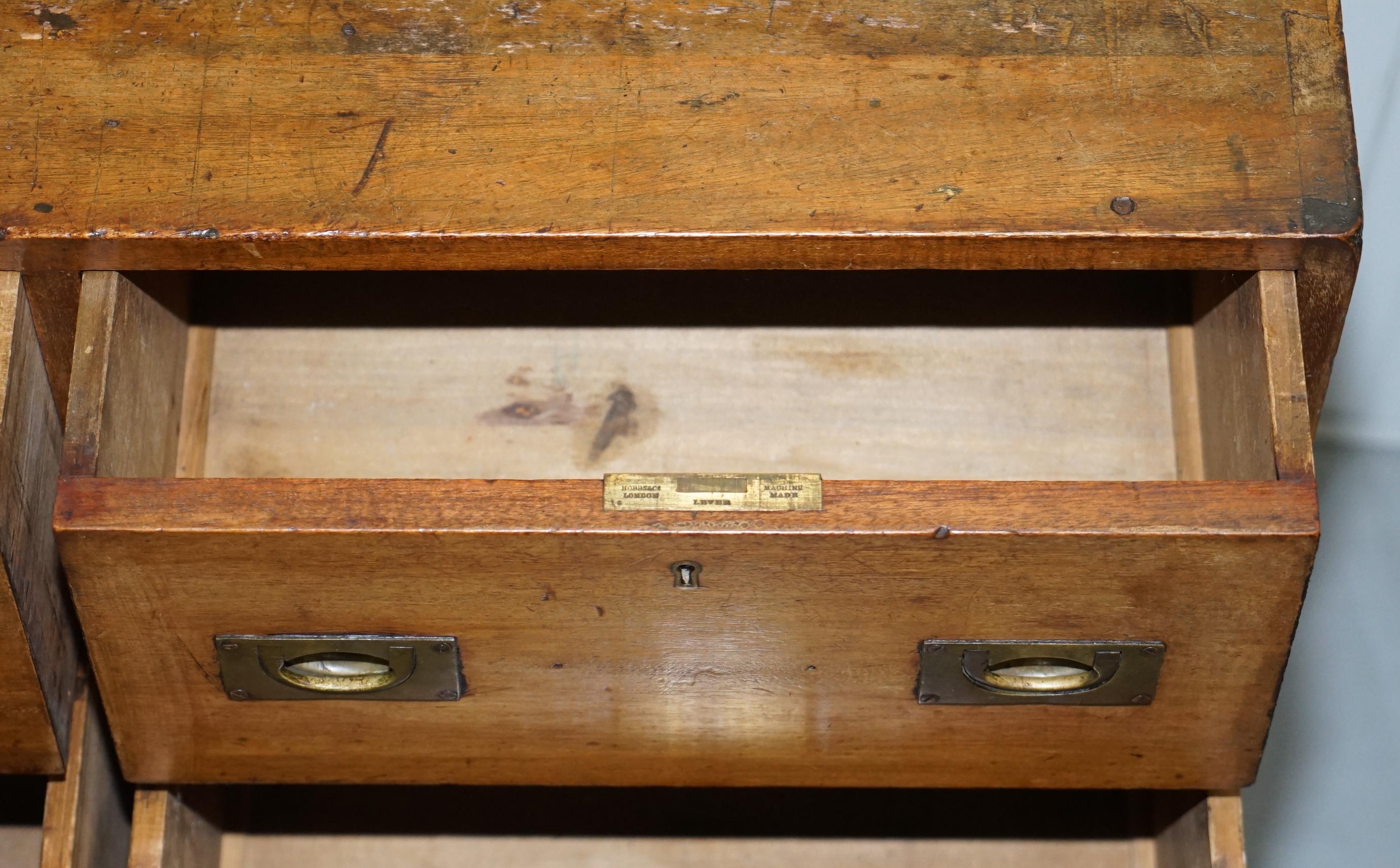 Hobbs & Co 19th Century Military Campaign Hardwood Sideboard Chest of Drawers 11