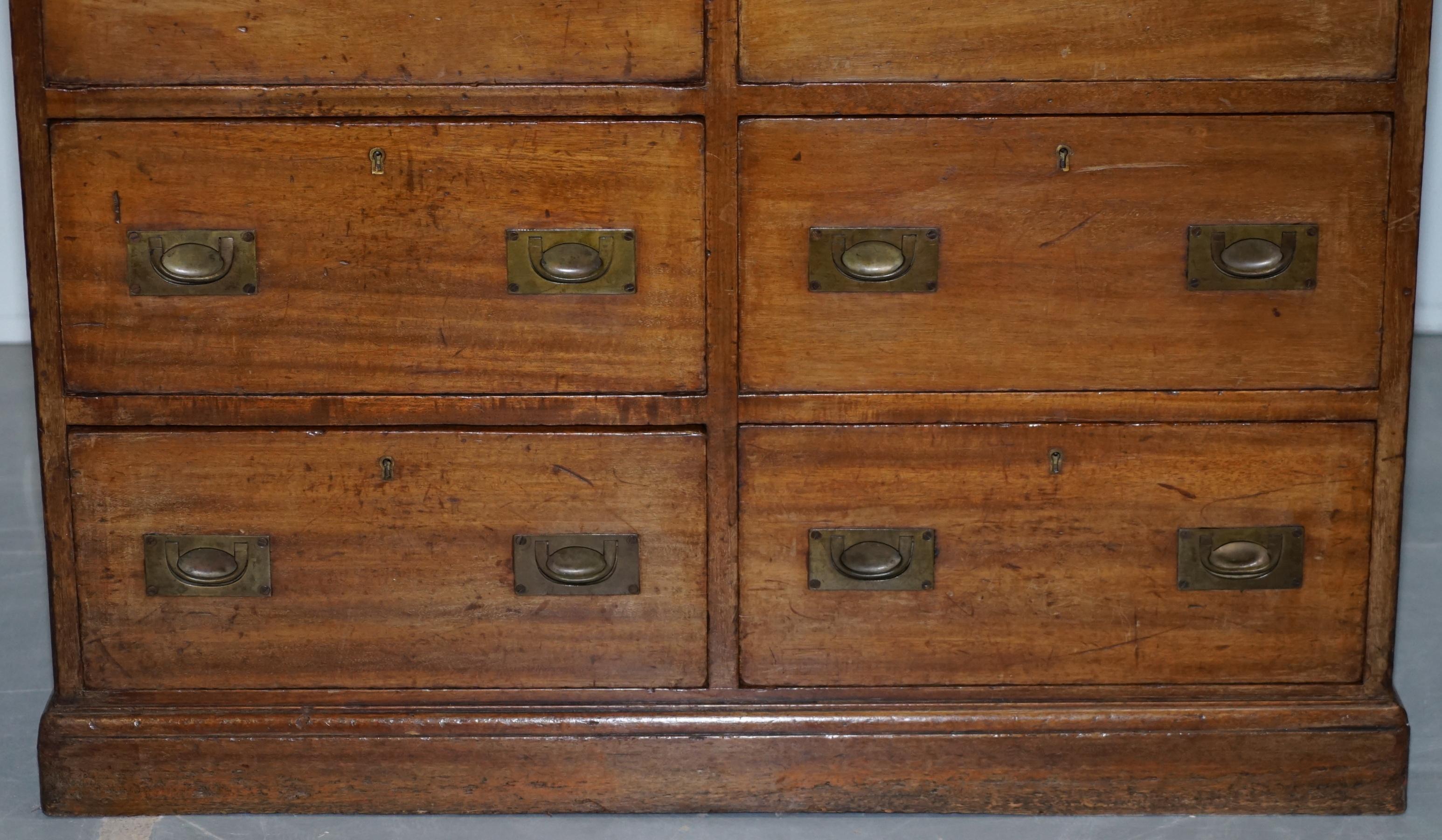 Early Victorian Hobbs & Co 19th Century Military Campaign Hardwood Sideboard Chest of Drawers