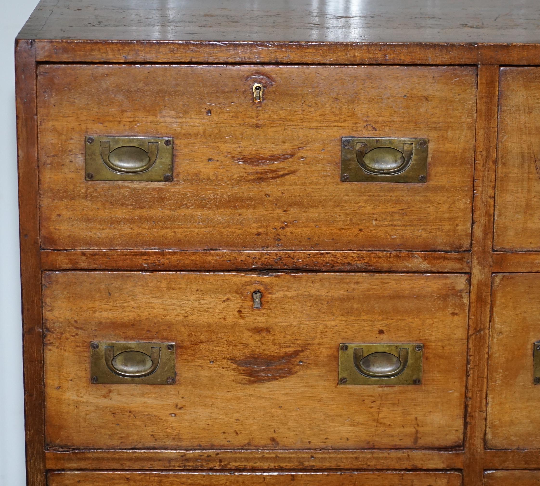 English Hobbs & Co 19th Century Military Campaign Hardwood Sideboard Chest of Drawers