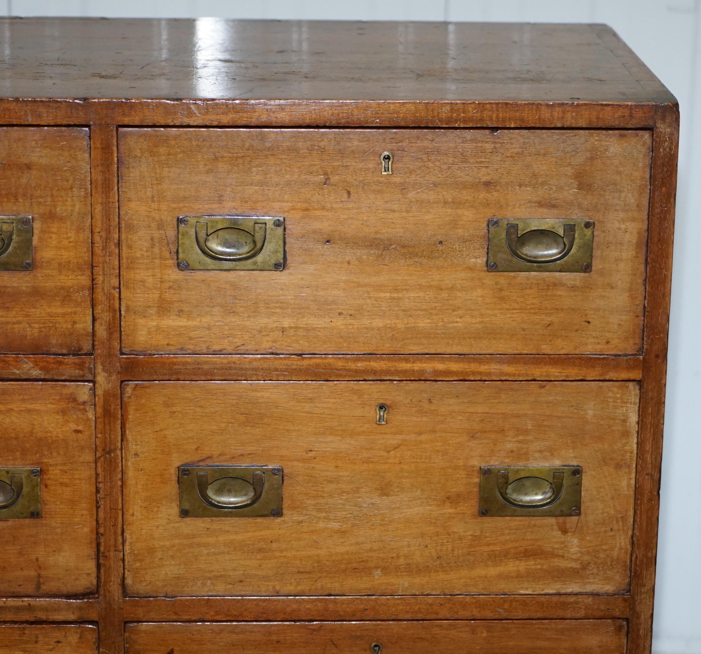 Hand-Carved Hobbs & Co 19th Century Military Campaign Hardwood Sideboard Chest of Drawers