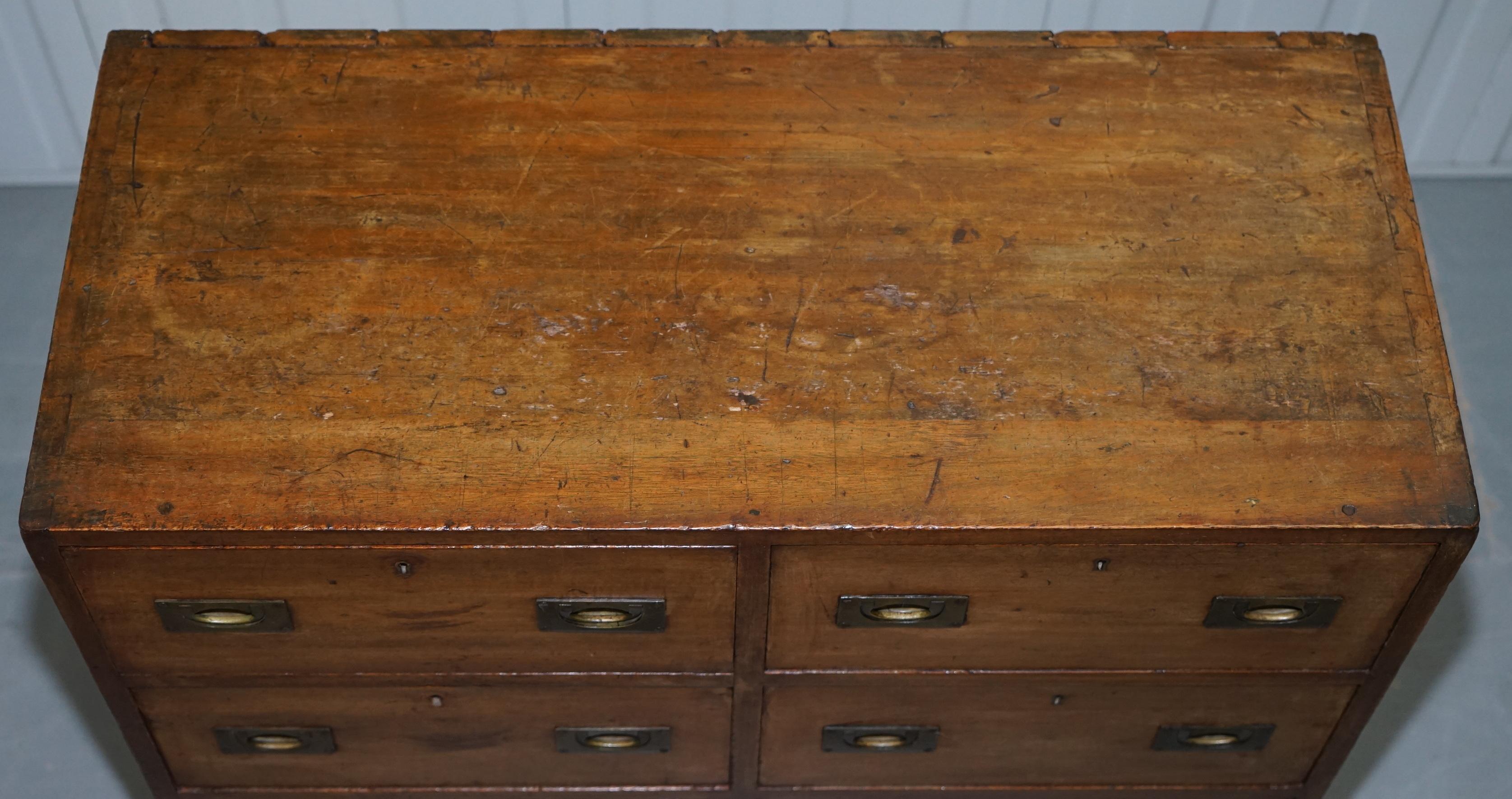Hobbs & Co 19th Century Military Campaign Hardwood Sideboard Chest of Drawers 1