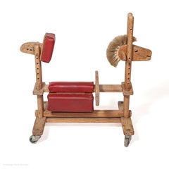 Hobby Horse Ride On Pull Along Mobile Wheels Childs Toy Wood Leather Modern
