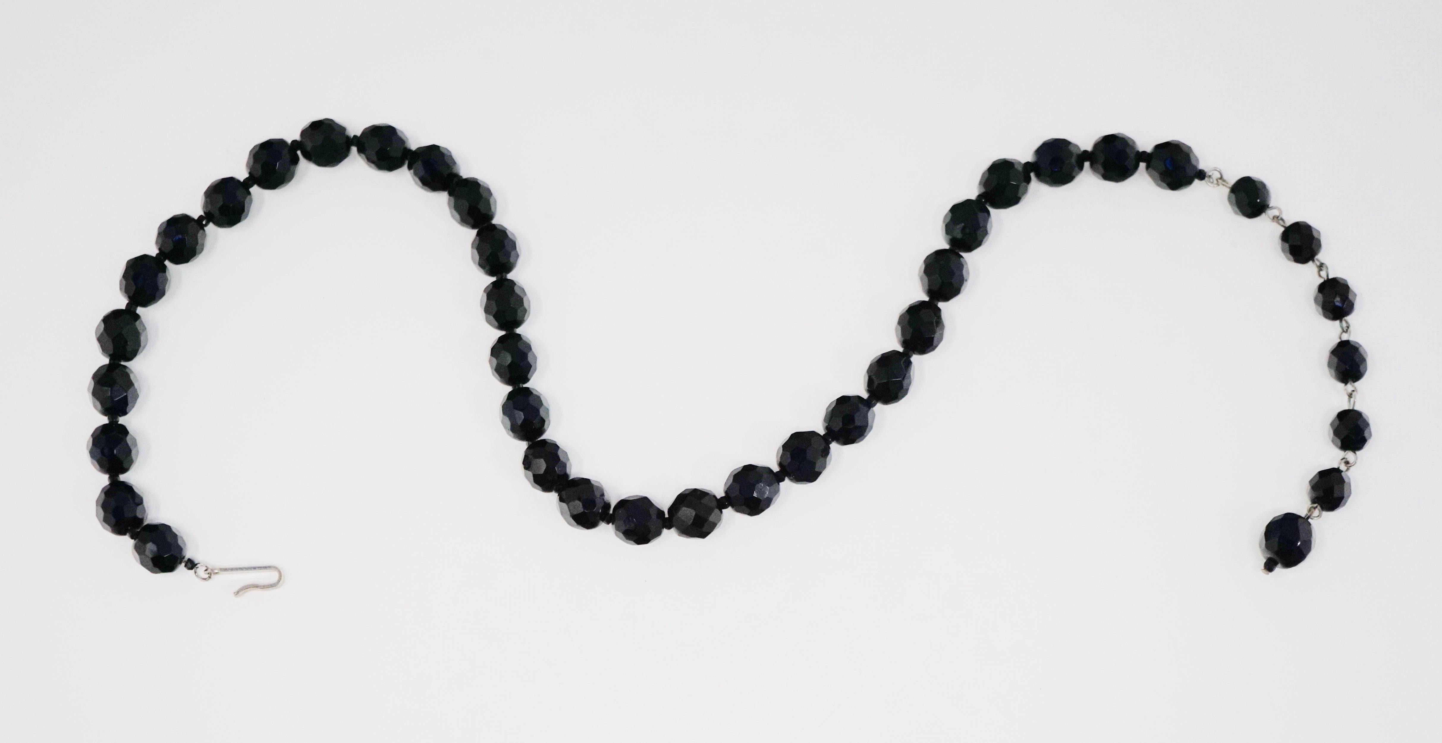 Women's Hobé Beaded Onyx Gemstone Choker Necklace, circa 1960, Signed