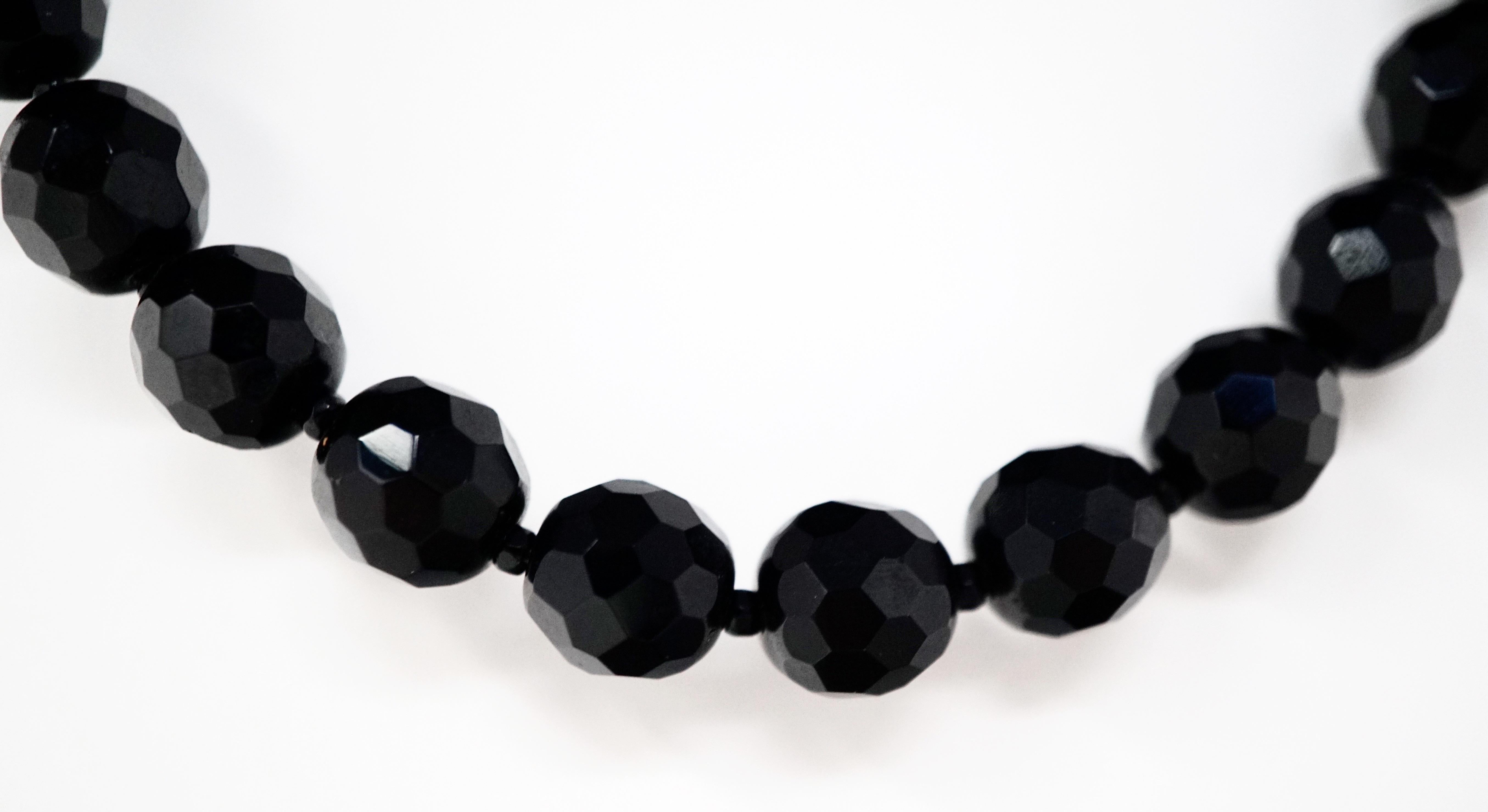 Hobé Beaded Onyx Gemstone Choker Necklace, circa 1960, Signed 1