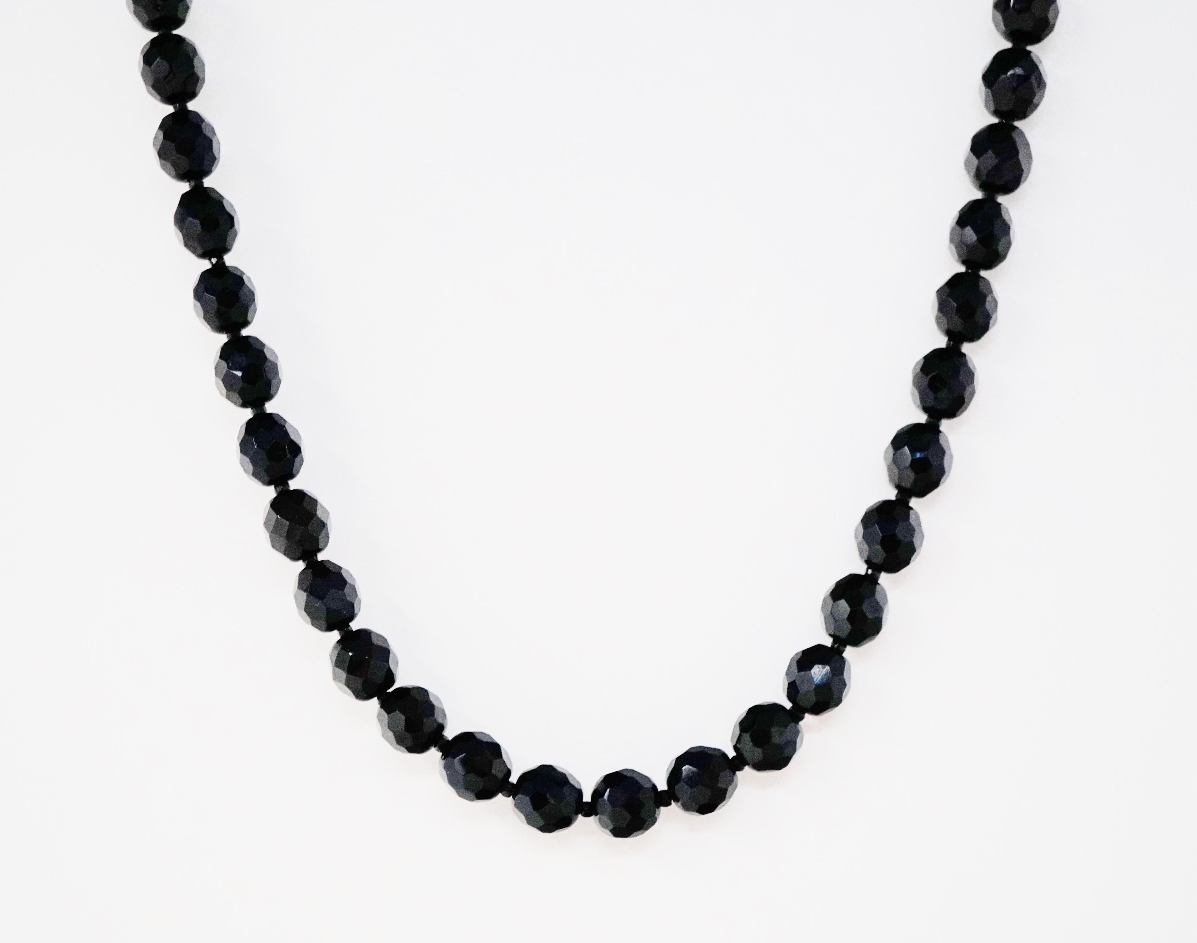 Hobé Beaded Onyx Gemstone Choker Necklace, circa 1960, Signed 2