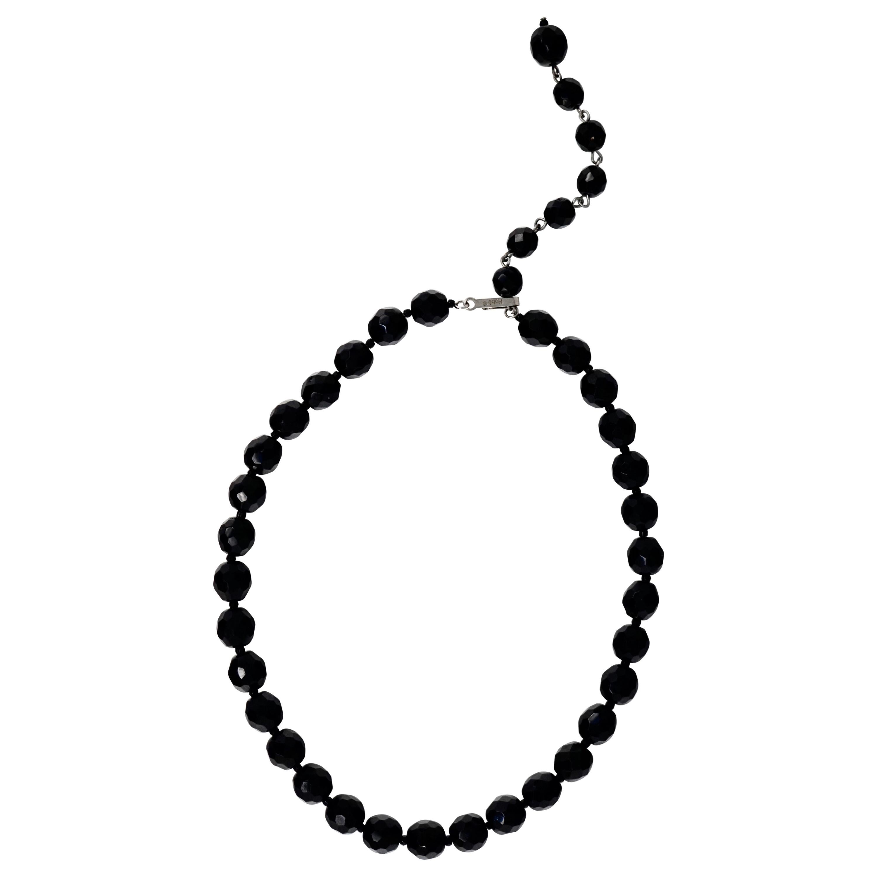 Hobé Beaded Onyx Gemstone Choker Necklace, circa 1960, Signed