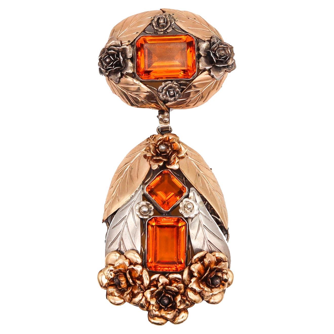 Hobe Et Co. 1940 Pendant with Brooch in Sterling and 14 Karat Gold with Citrines