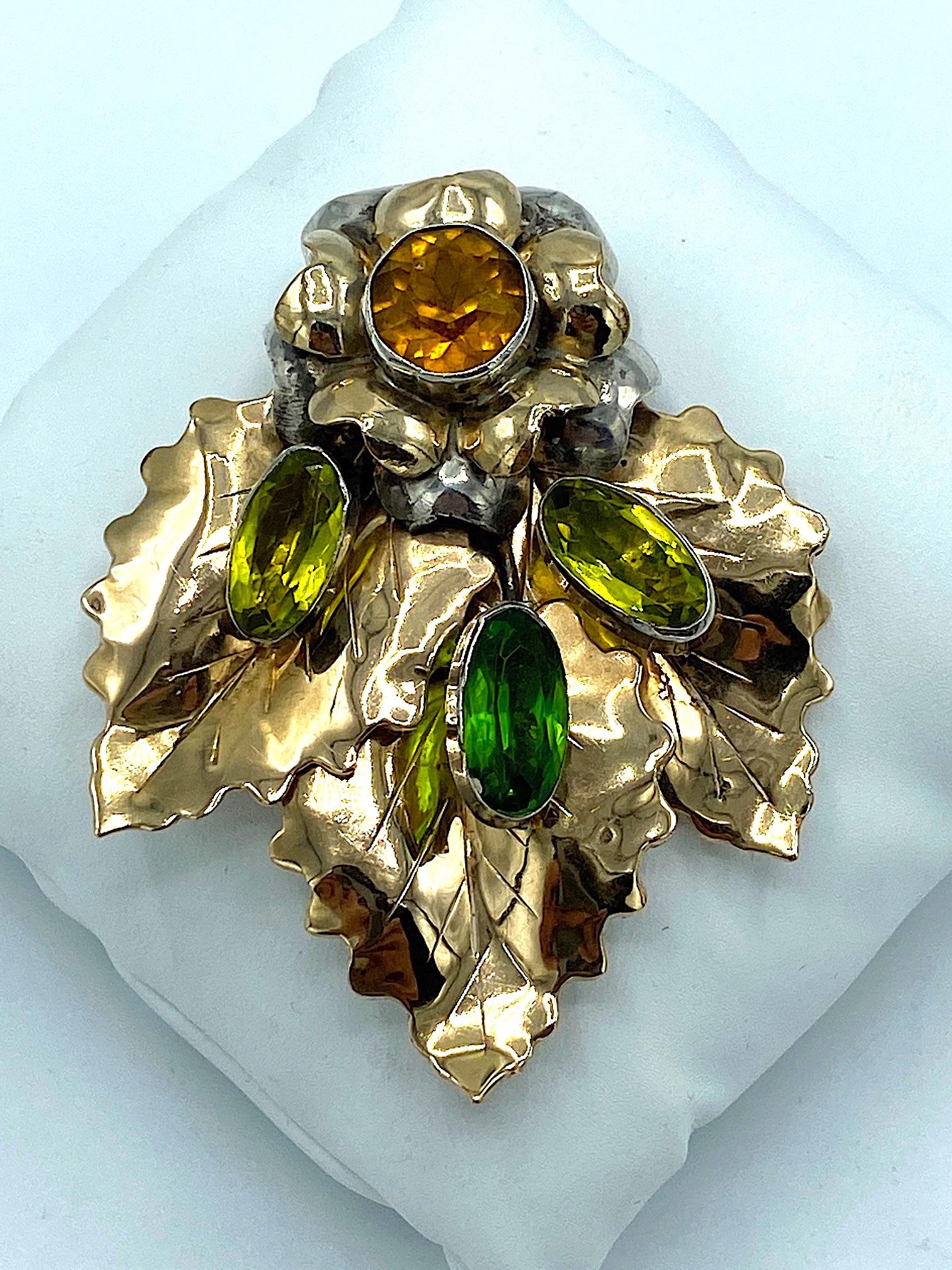 Hobe Gold on Sterling Silver & Glass Jeweled Floral Brooch 3