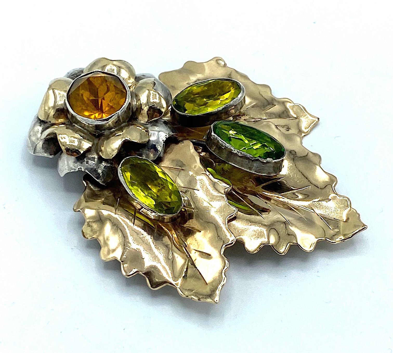 Women's Hobe Gold on Sterling Silver & Glass Jeweled Floral Brooch