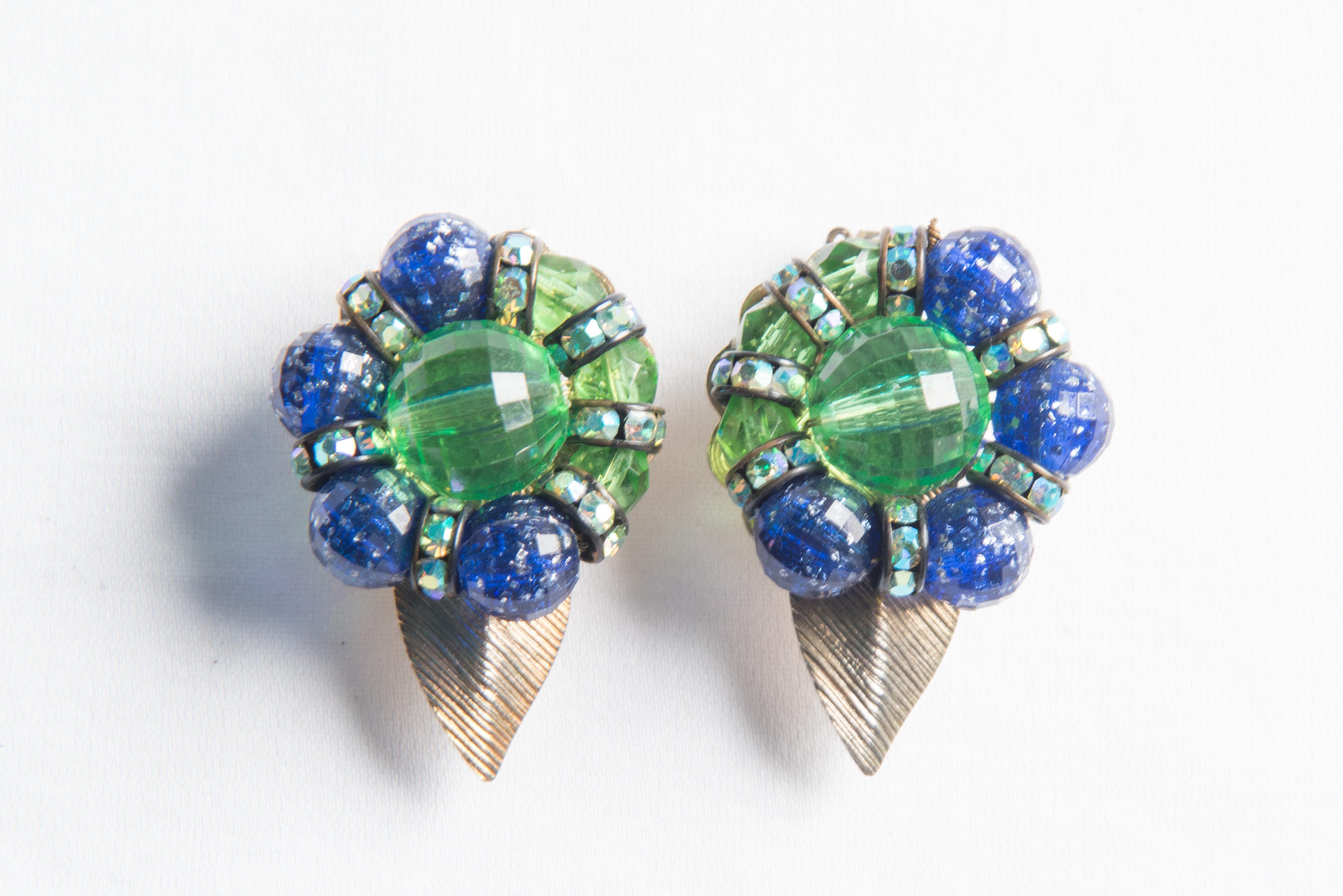 Hobe Green, Blue Beaded Necklace, Bracelet, Earring Set For Sale 6