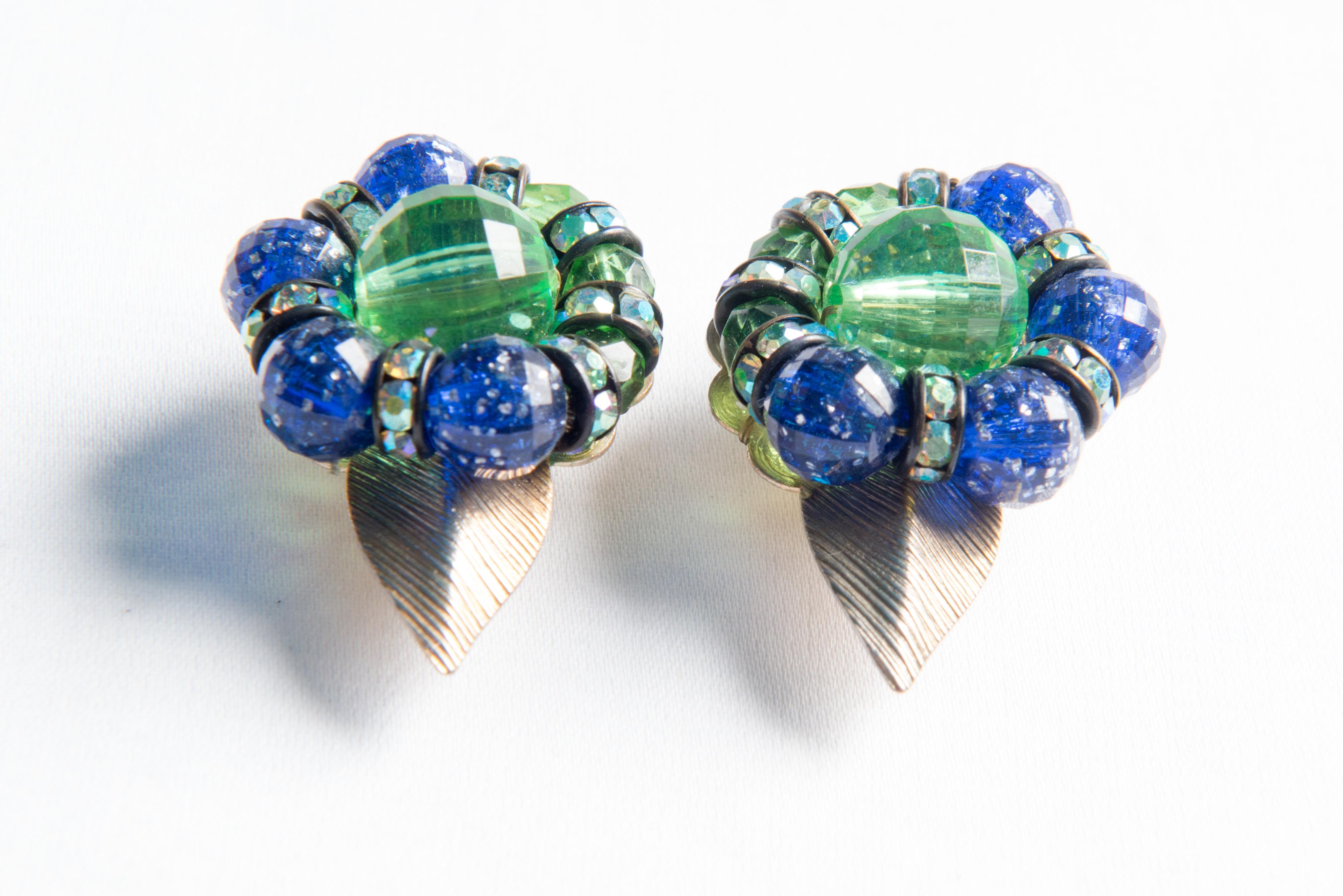 Hobe Green, Blue Beaded Necklace, Bracelet, Earring Set For Sale 7