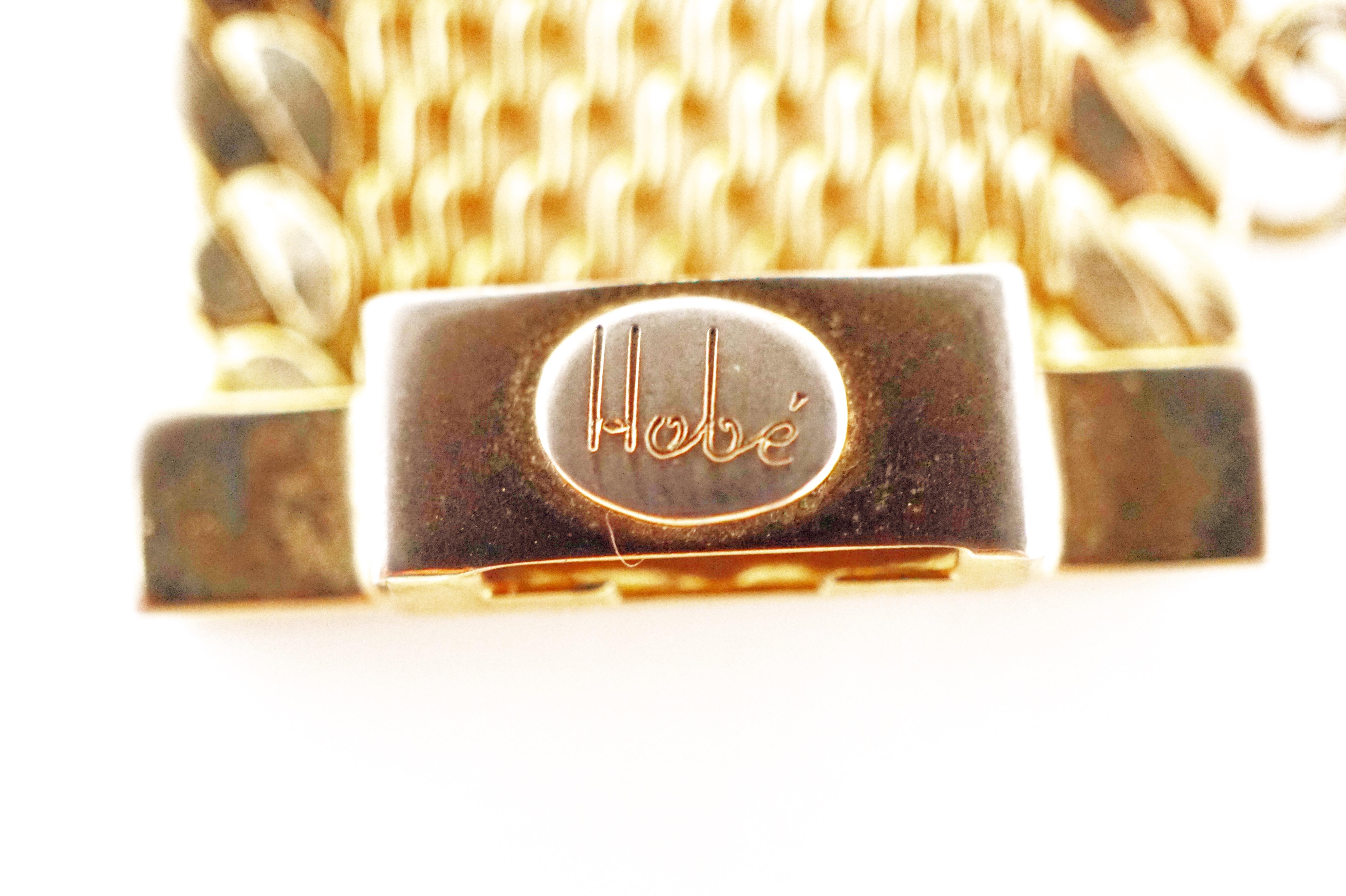 Hobé Mesh Cuff Bracelet with Graduating Pearl Accents, circa 1960, Signed 1