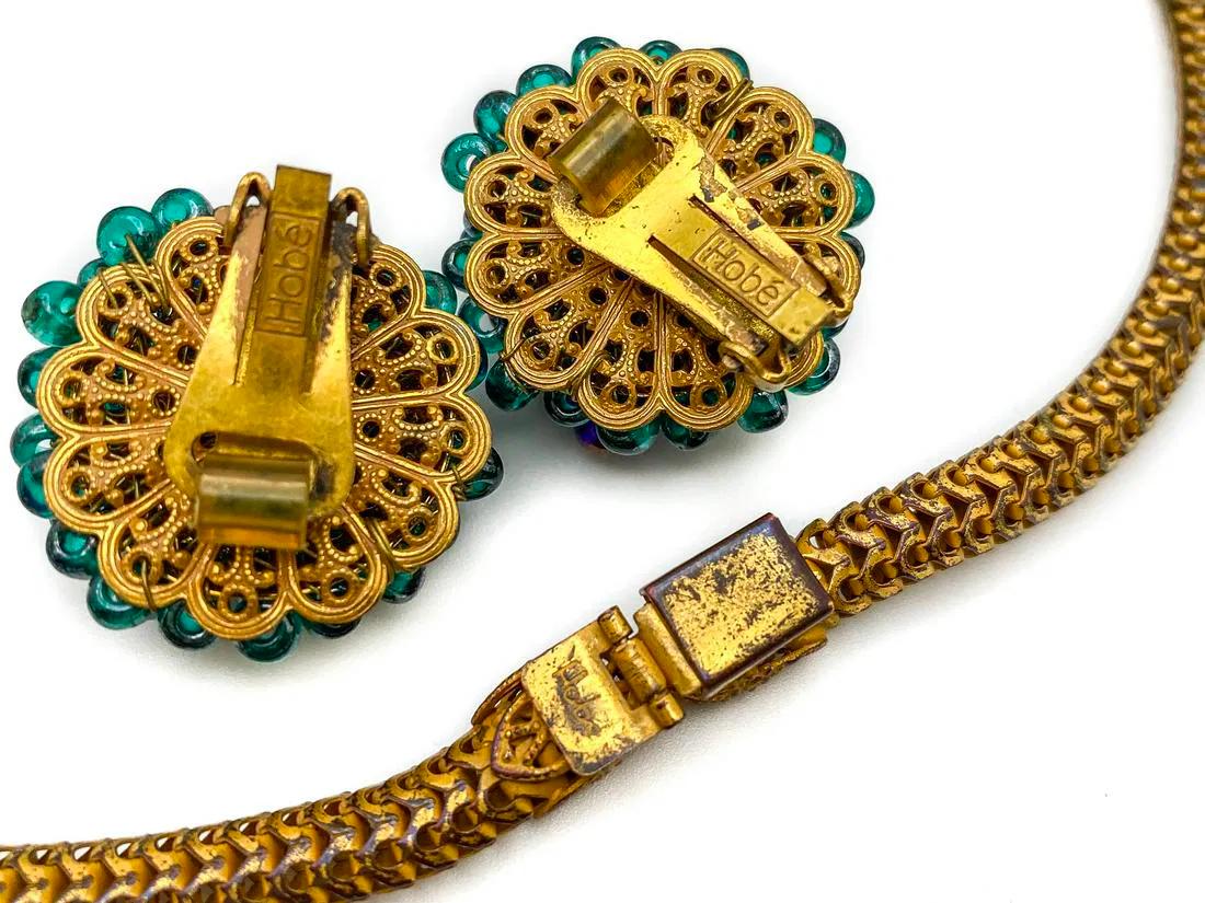 American Hobe Peacock Fringe Set Necklace & Earrings For Sale