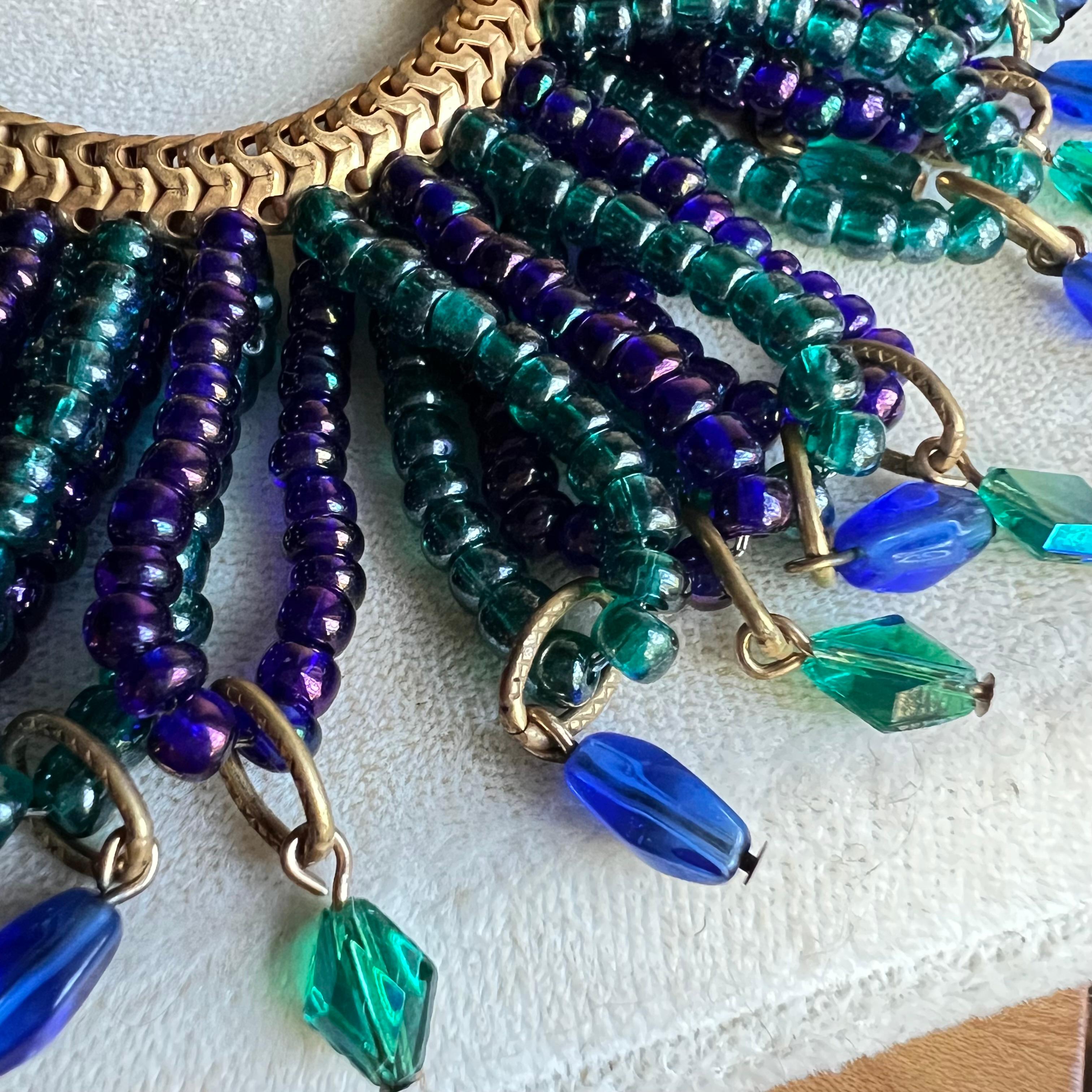 Mid-20th Century Hobe Peacock Fringe Set Necklace & Earrings For Sale