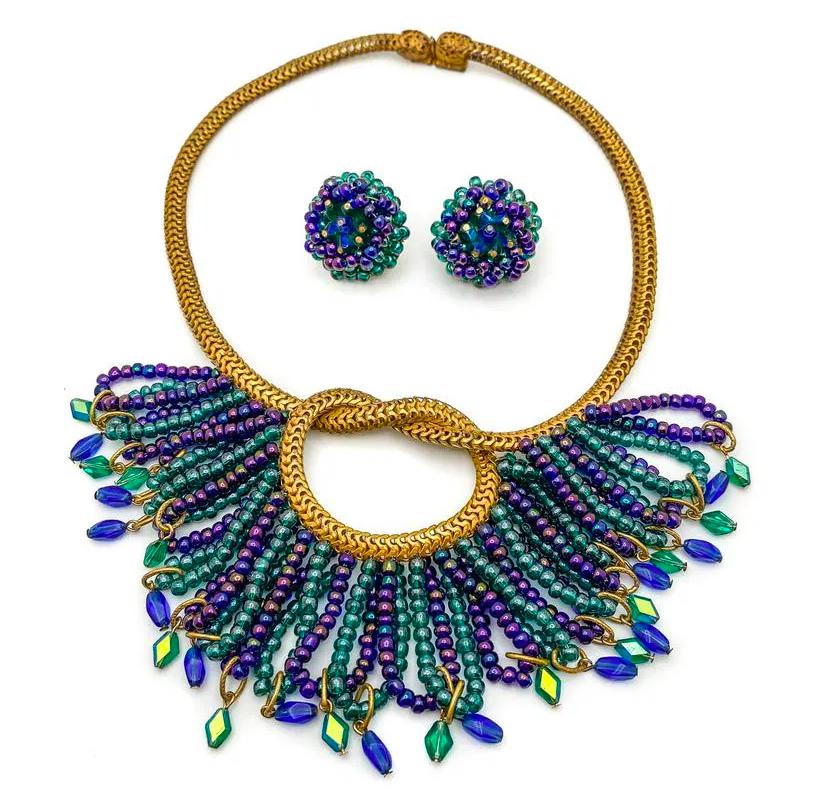 Hobe Peacock Fringe Set Necklace & Earrings For Sale 1
