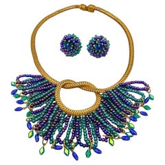 Hobe - Collier et boucles d'oreilles à franges en forme de paon