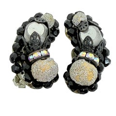 HOBE signiert Jahrgang Silber Ton Glas Steine Designer Clip auf Ohrringe